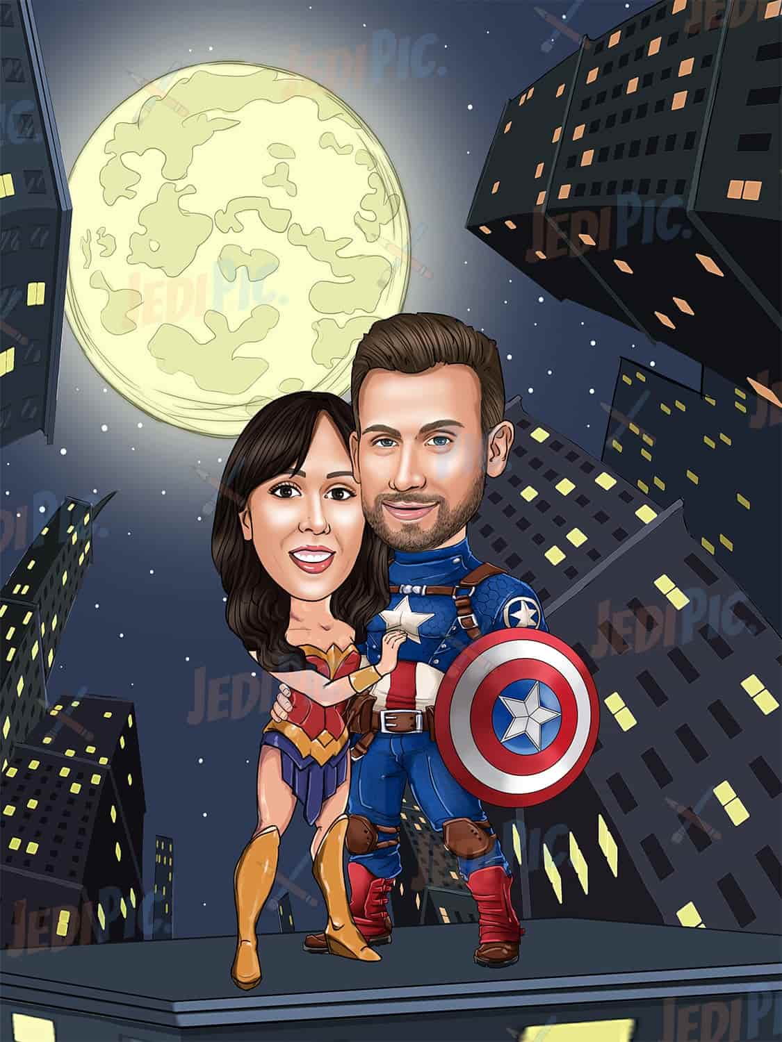 Anniversary Gifts - Couple Caricature -Favorite Superheroes