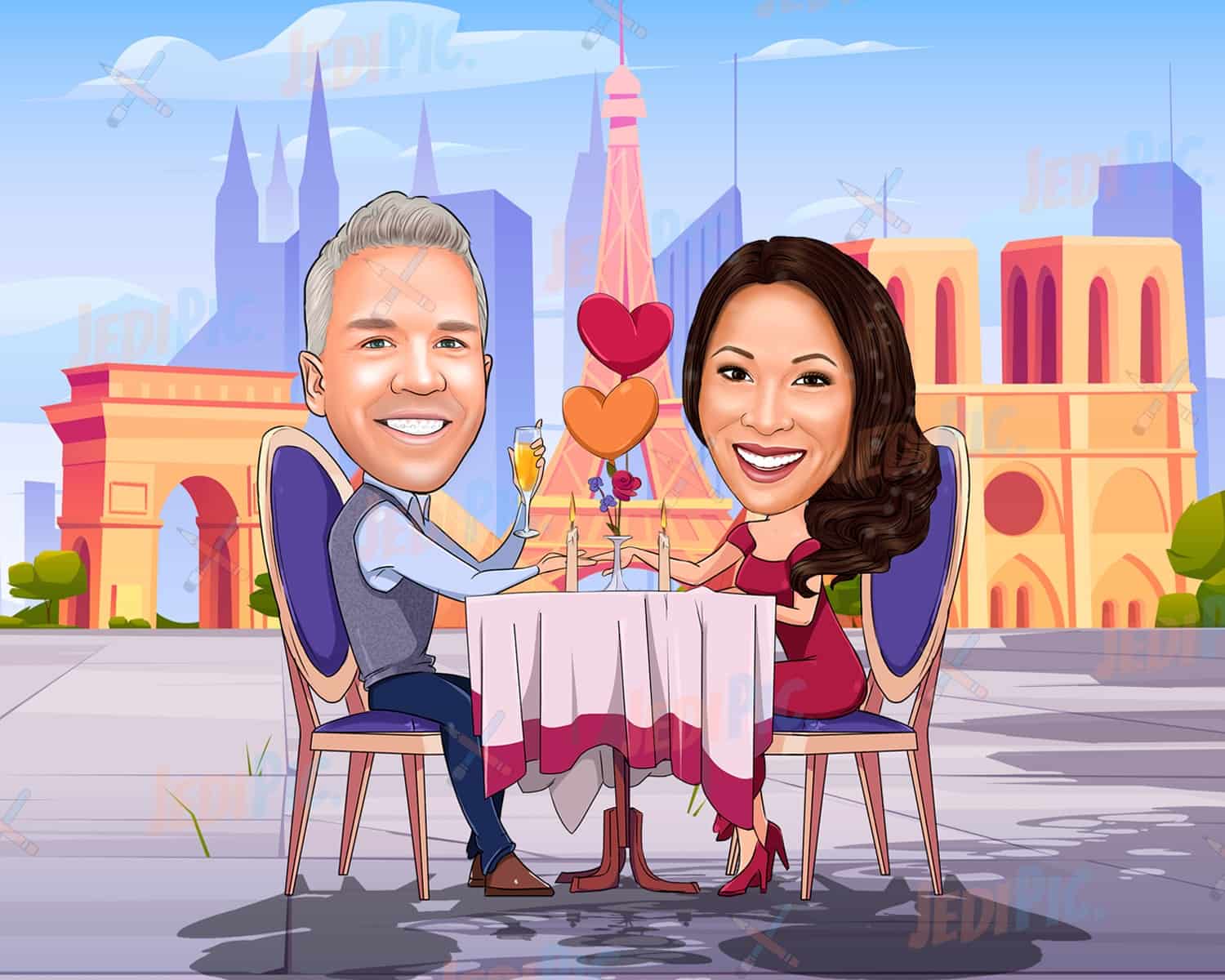 Proposal Caricature on Romantic Background
