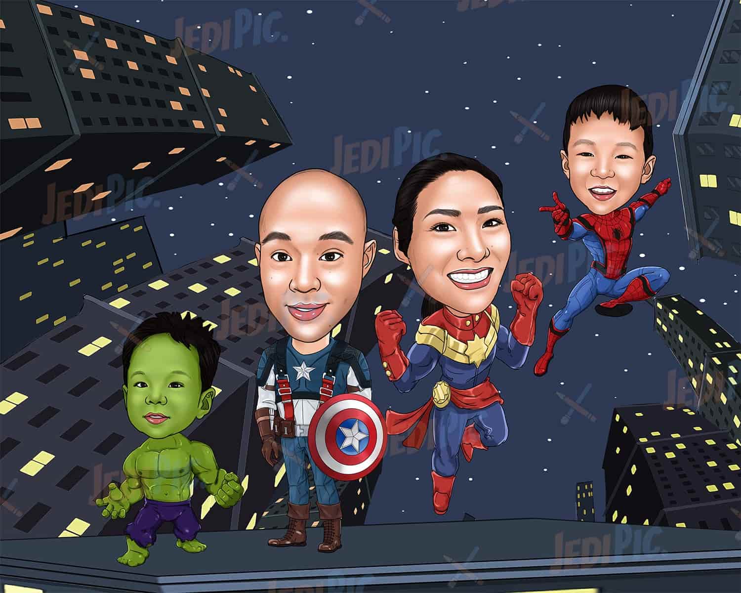 Custom Superhero Family Caricature from Photos