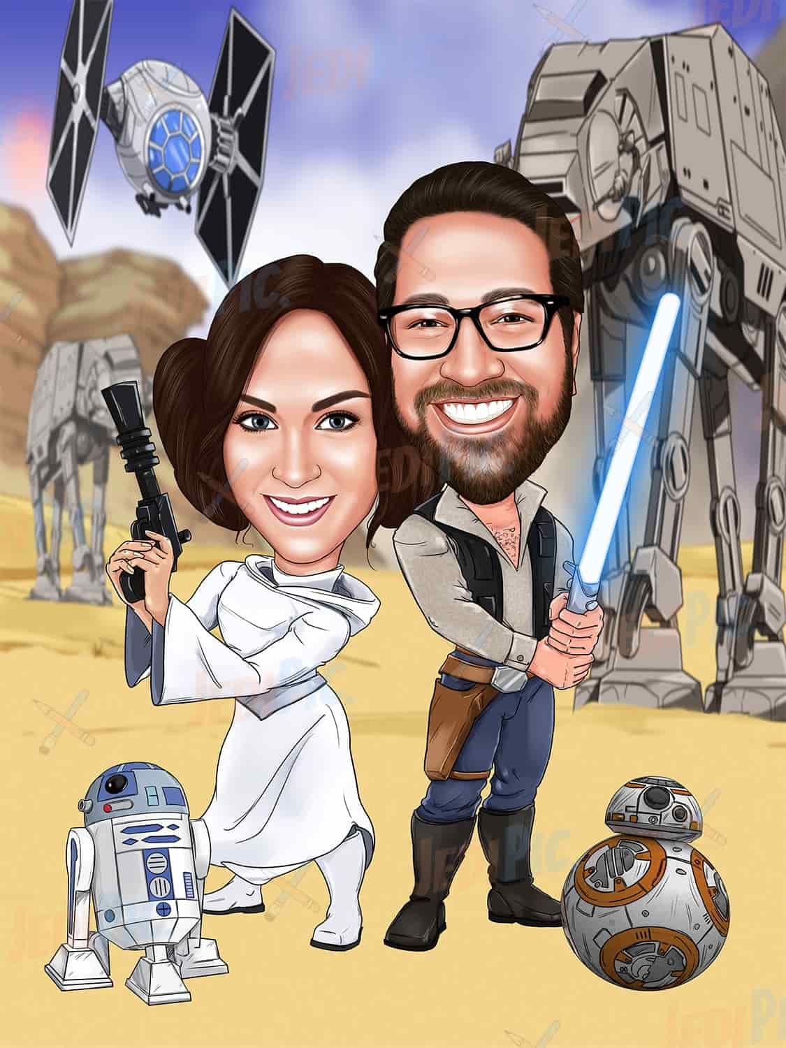 Armed Star Wars Couple Caricature
