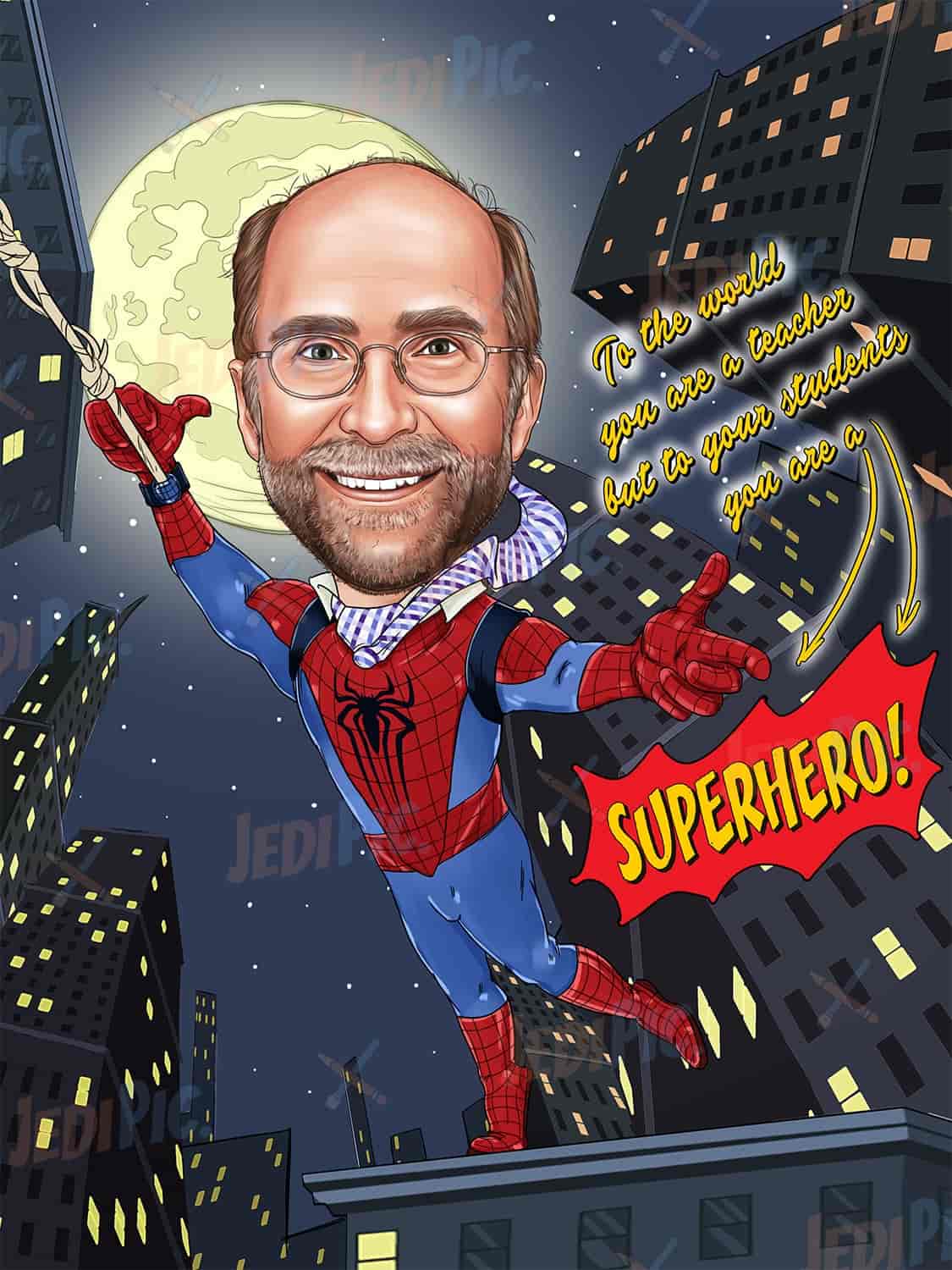 Superhero Cartoon Portrait - Gift for Teacher