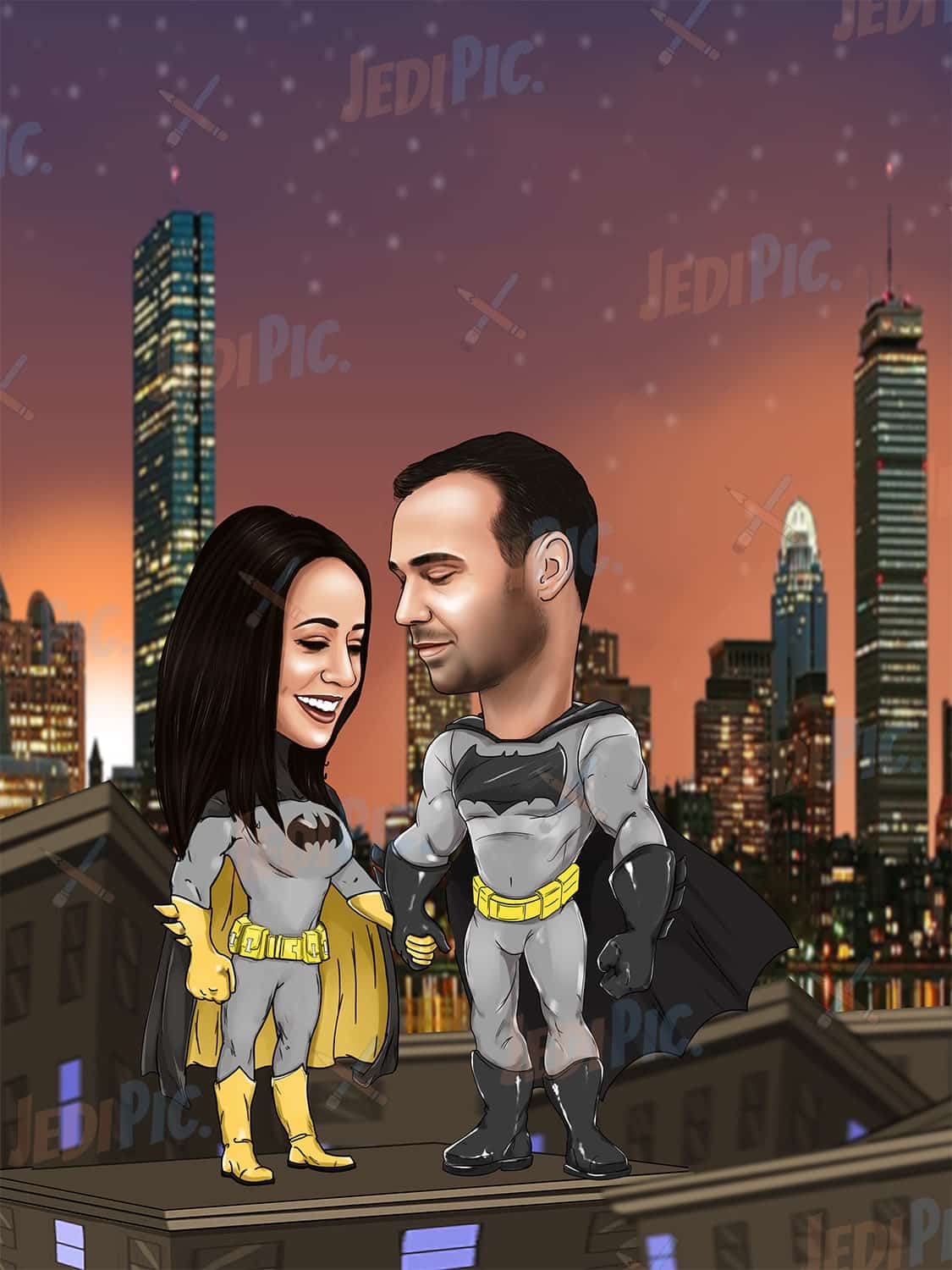 1 Year Anniversary Couple Caricature from Photos - Gift for Him