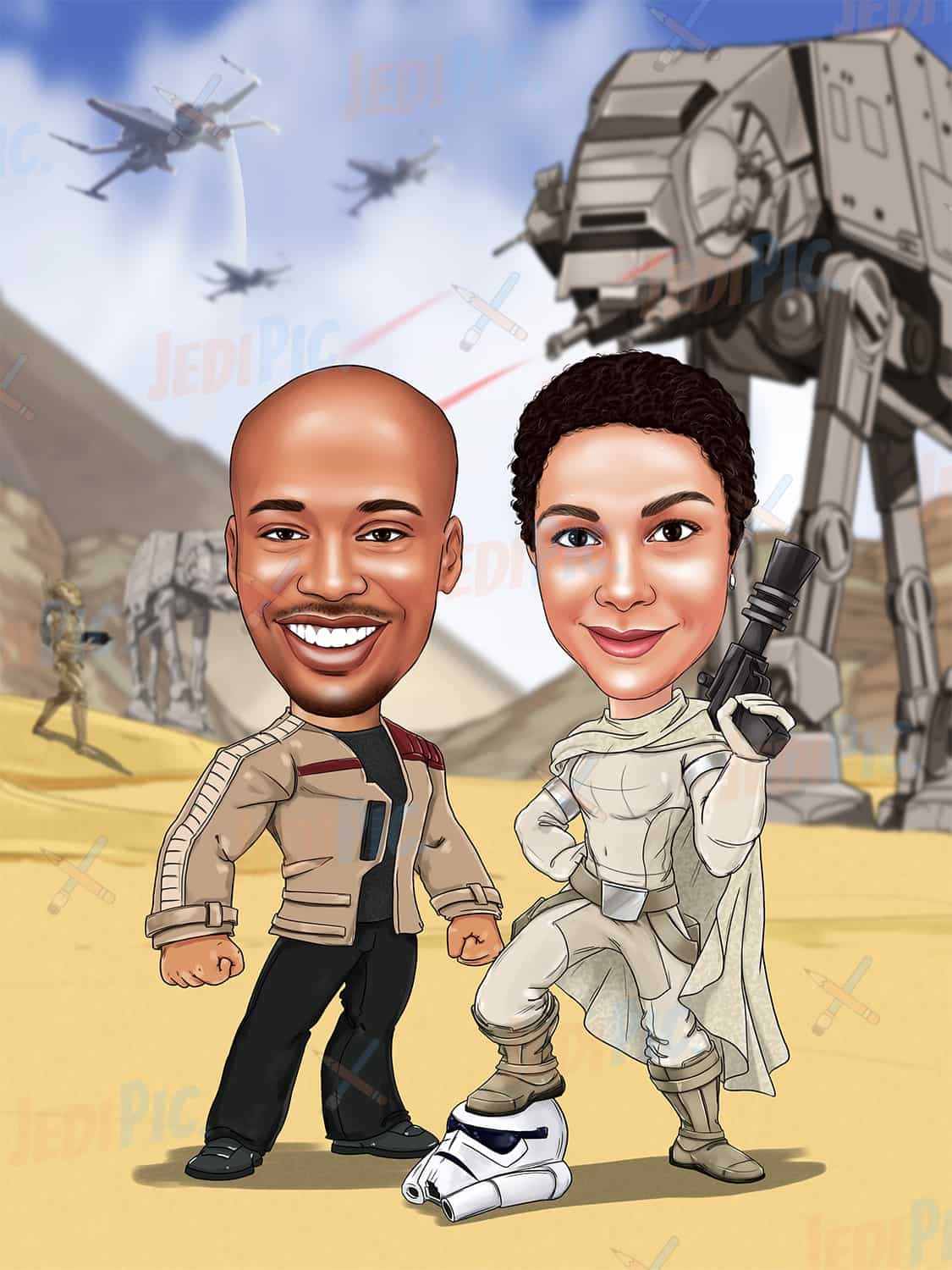 Couple Cartoon Portrait for Star Wars Fans