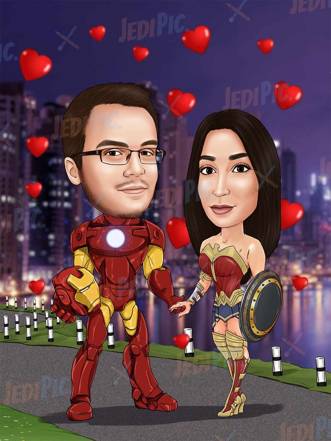 Full Body Superhero Couple Caricature