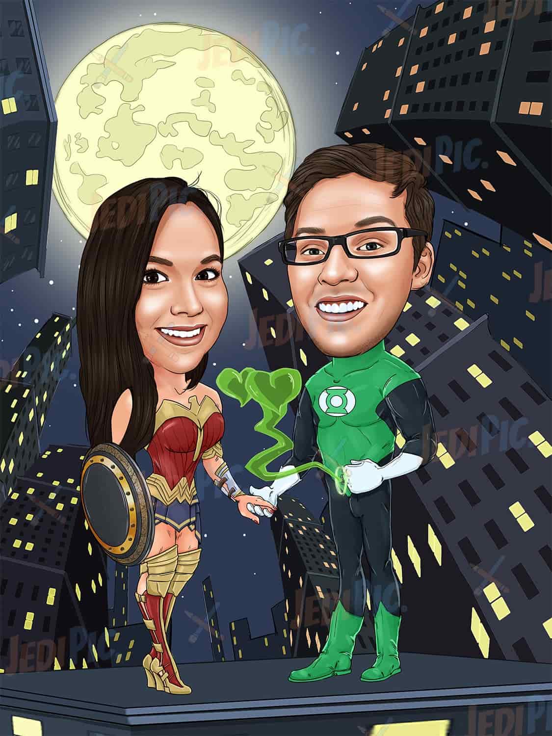 Custom Superhero Couple Caricature -  Anniversary gift