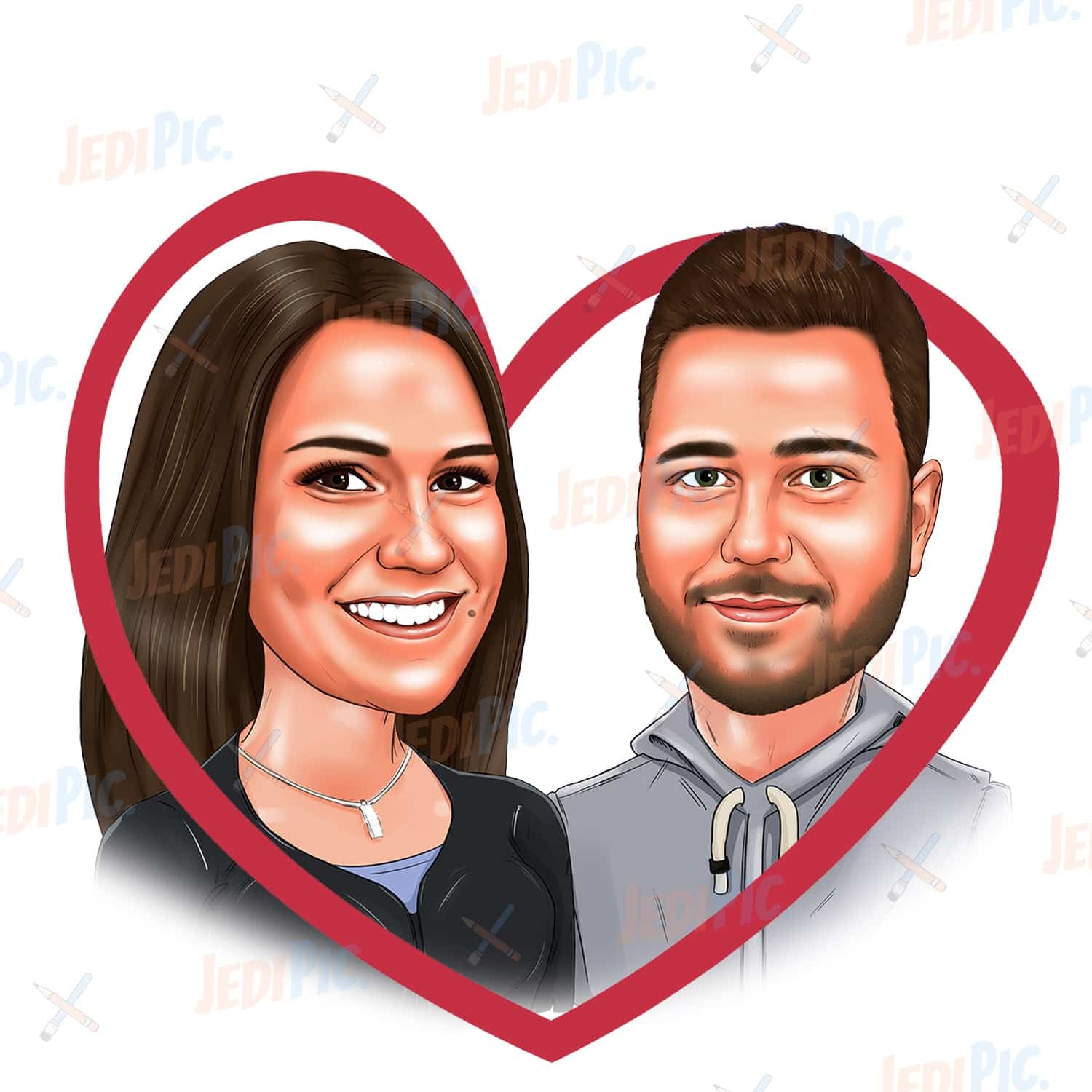 Valentines Day Couple Cartoon Portrait