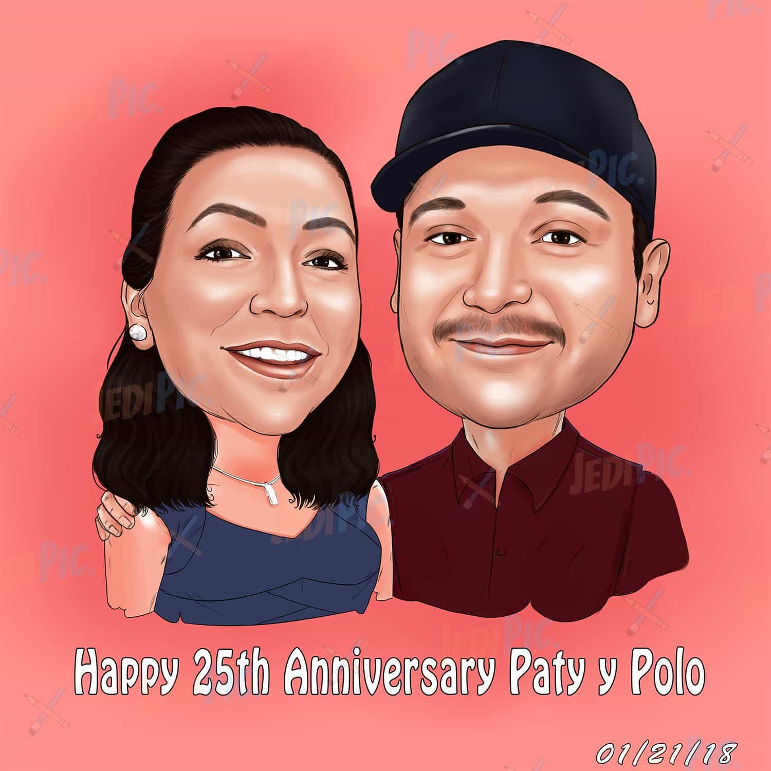 Couple Cartoon Portrait with Personalized Writing