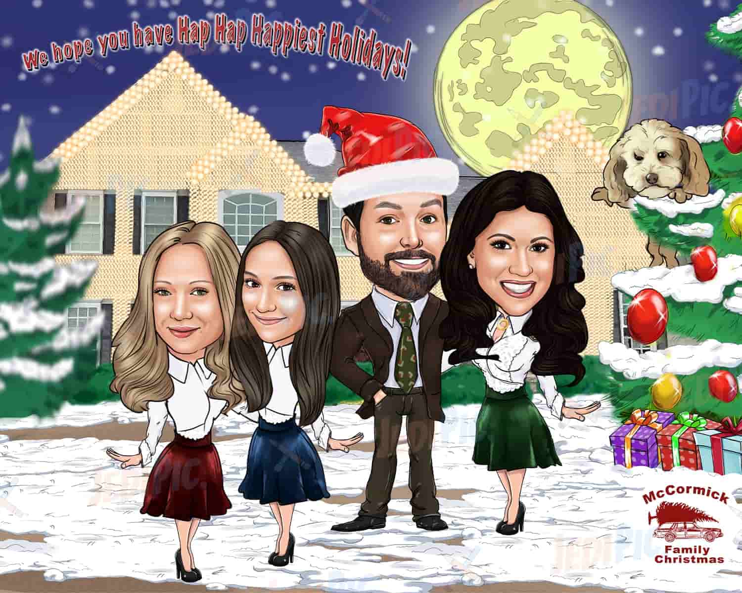 Christmas Family Caricature Drawing from Photos