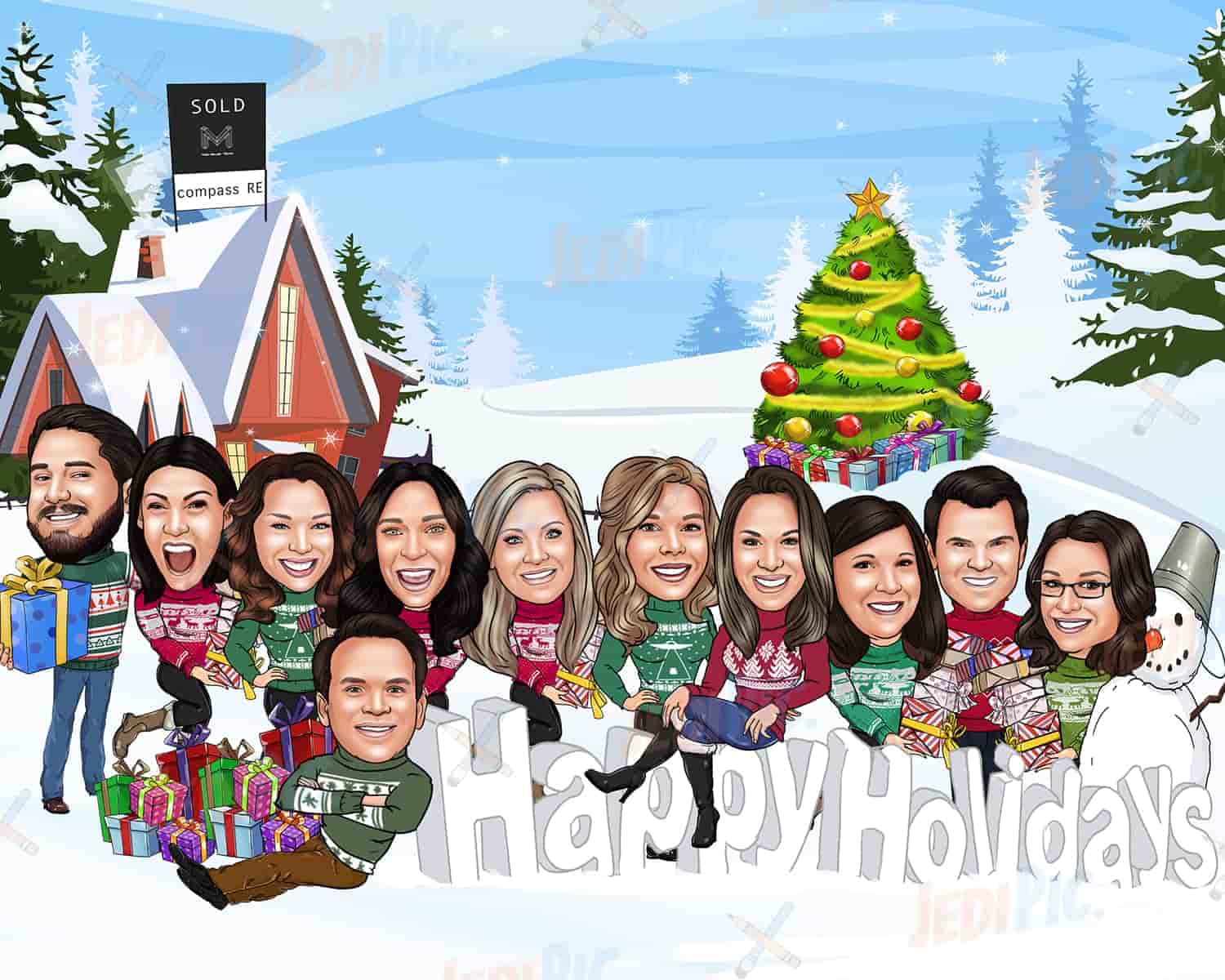 Christmas Office Employees Caricature Card for Company