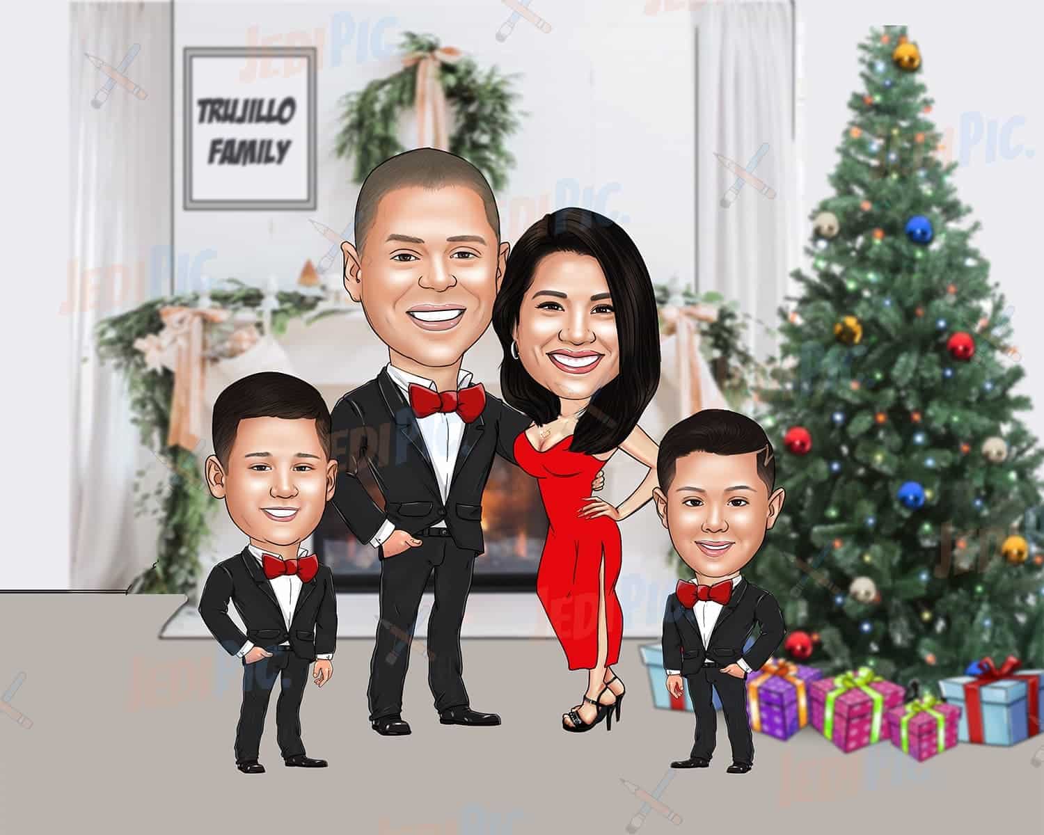 Custom Family Caricature for Christmas Card