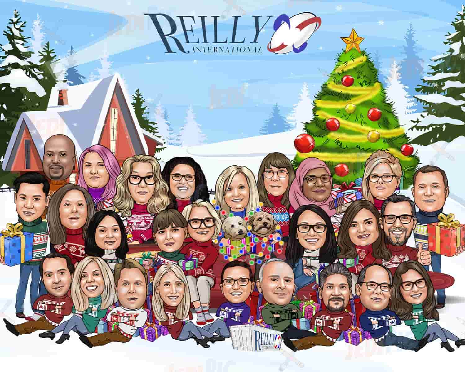 Corporate Christmas Digital Cards Caricature with Custom Backgeound