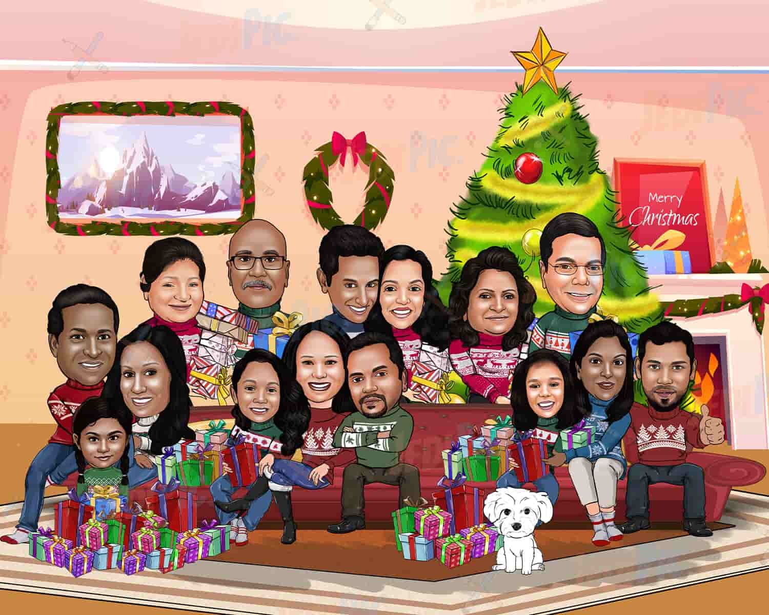 Christmas Employees Caricature Drawing in Color Style