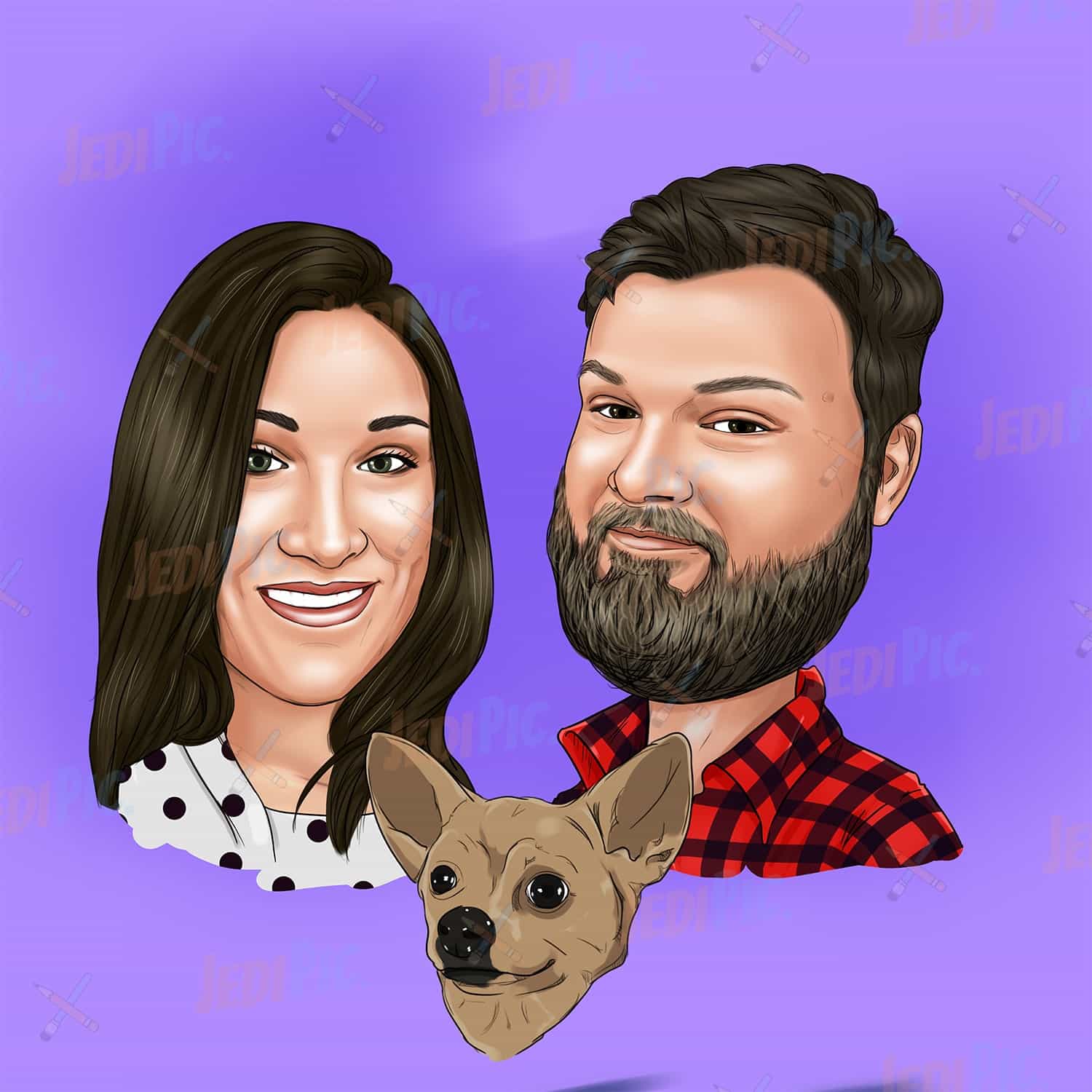 Couple Caricature Drawing with Pet Gift for Husband