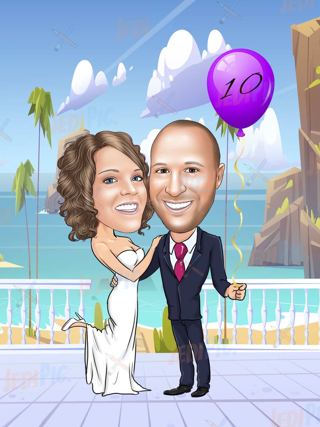 Personalized Wedding Anniversary Couple Caricature Gift