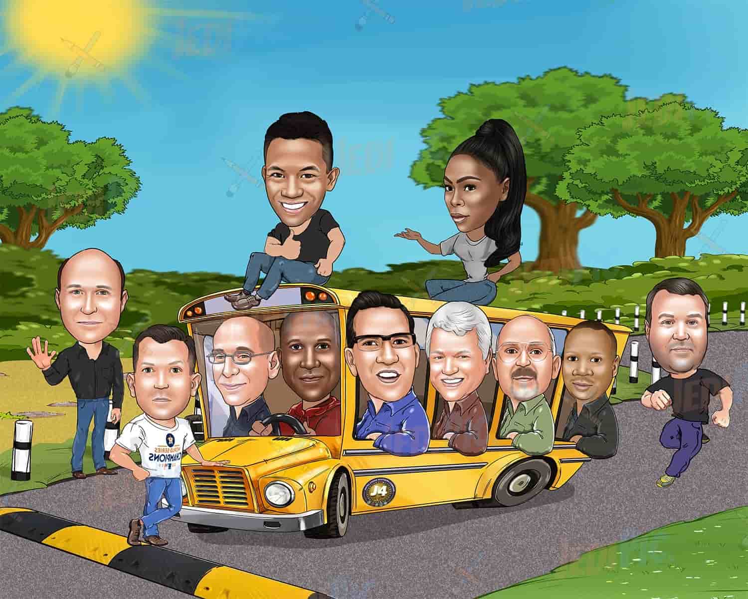 Group Digital Caricature in Bus