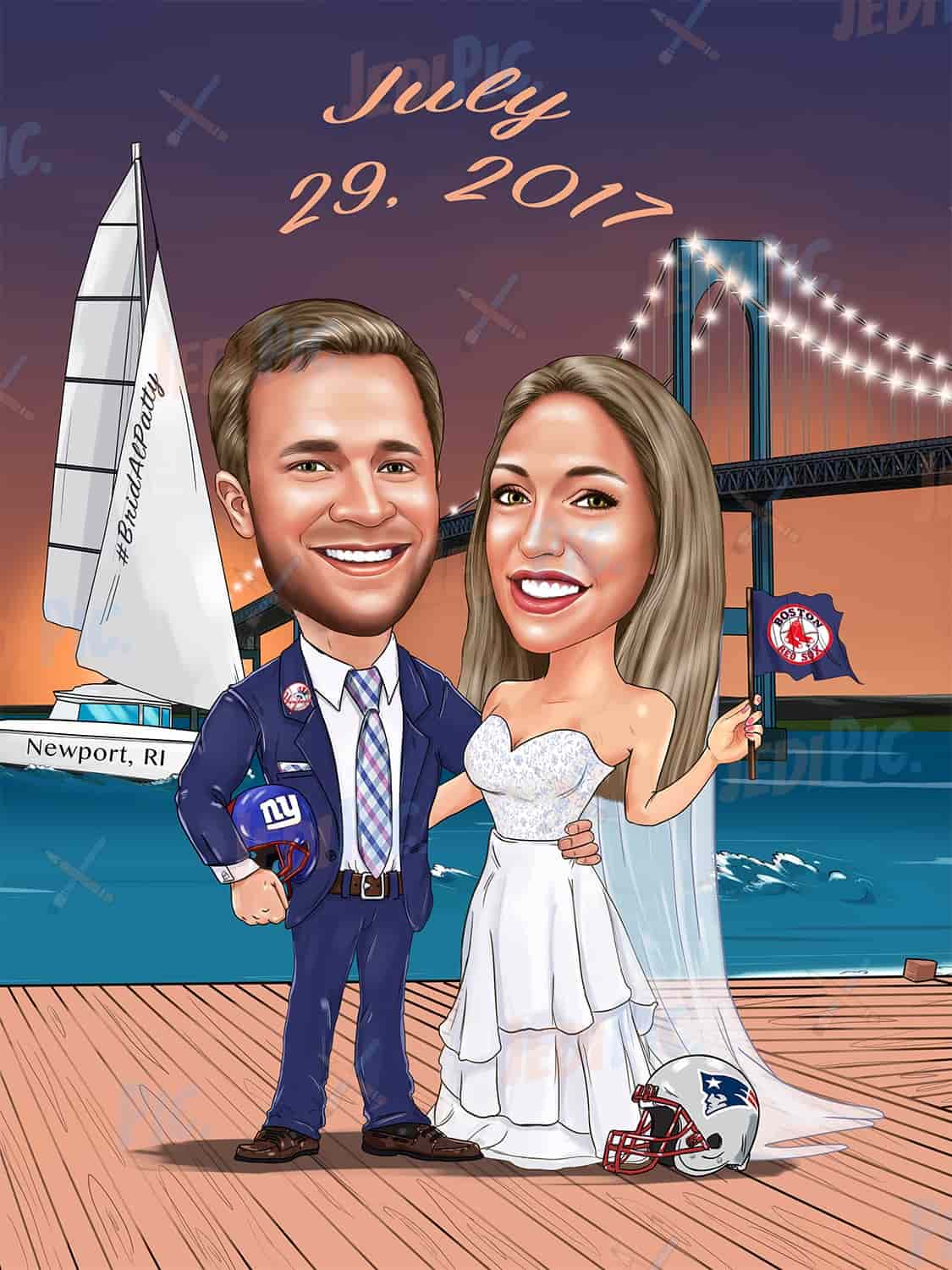 Couple Caricature with Custom Background for Anniversary Gift