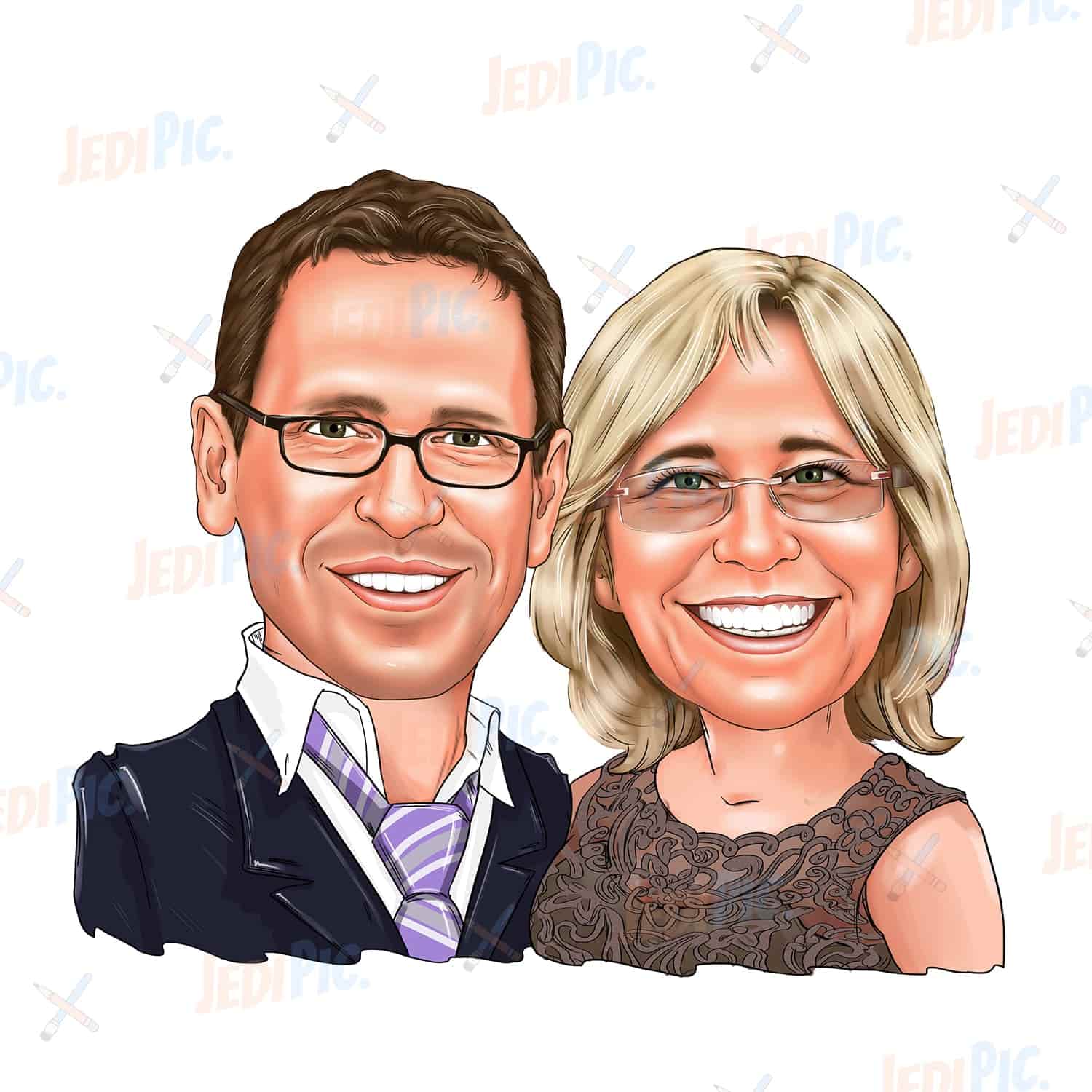 Couple Anniversary Gift Hand Drawn Cartoon Portrait in Digital Style