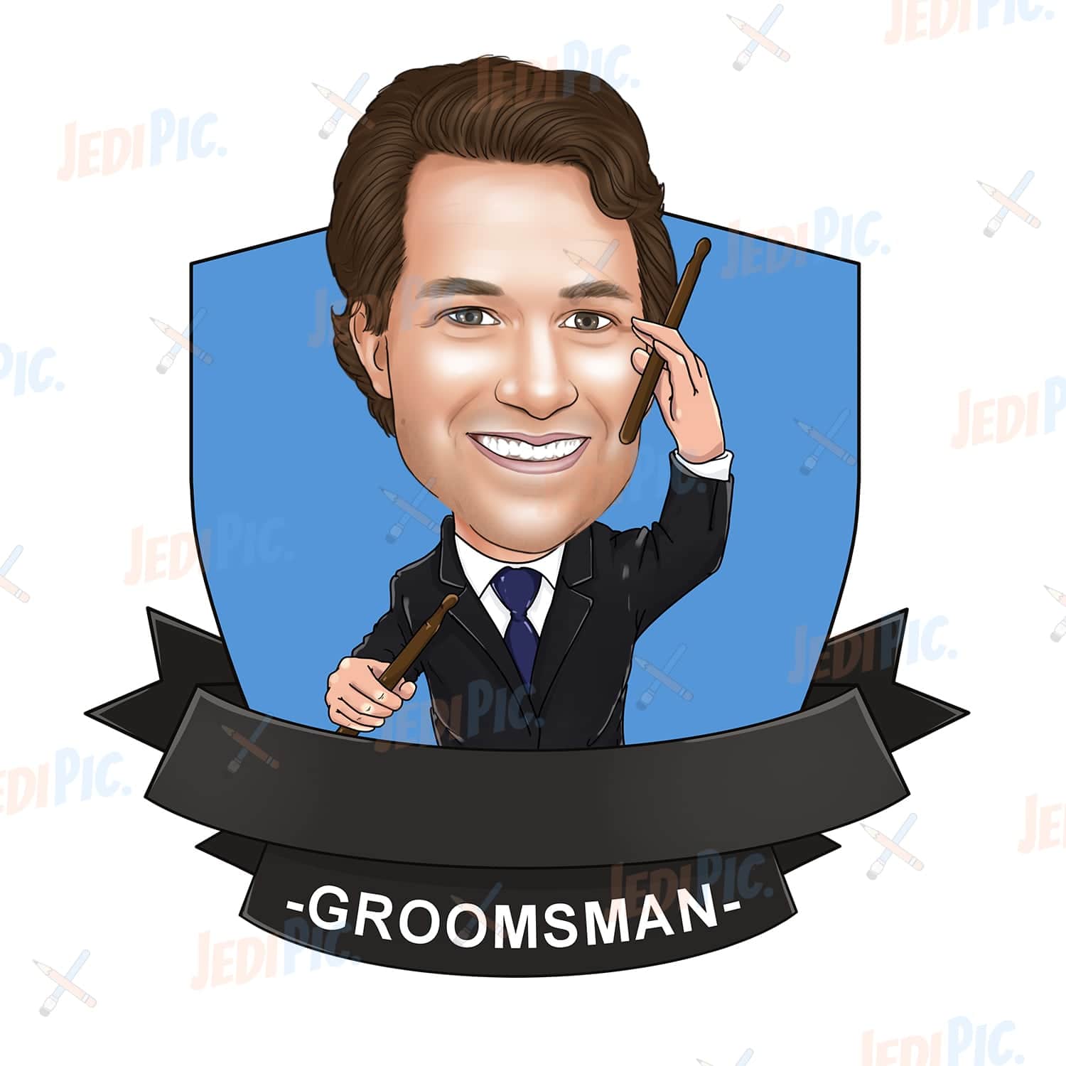 Groomsmen Cartoon Portrait in Suit