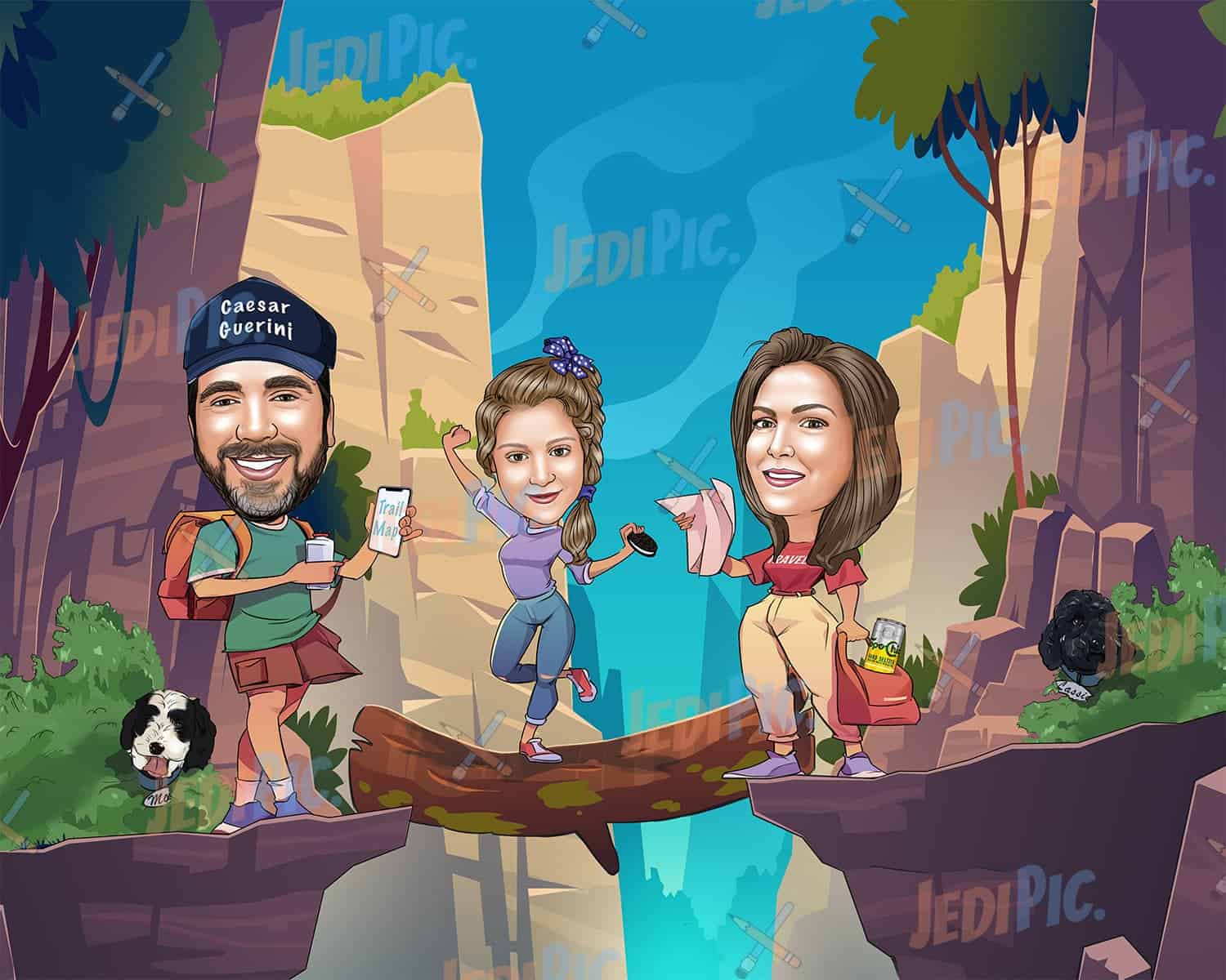 Family on Vacation Caricature