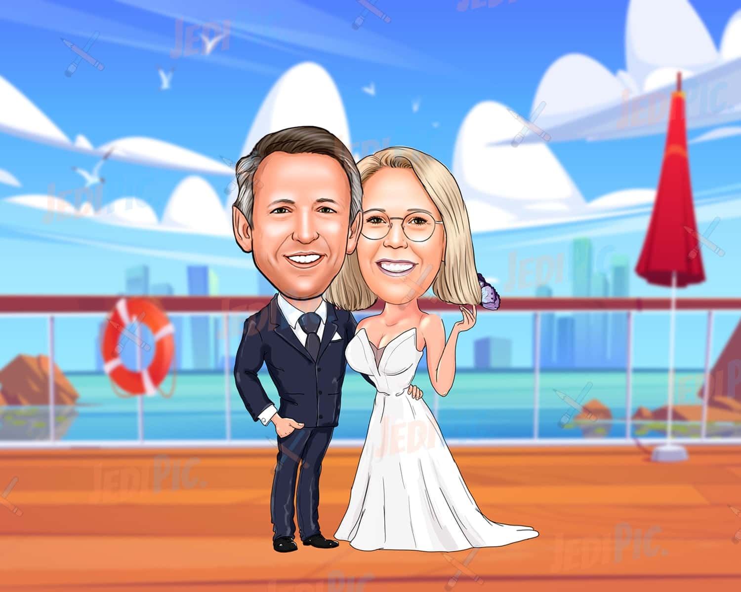 Happy 1 Year Anniversary Wedding Caricature from Photos