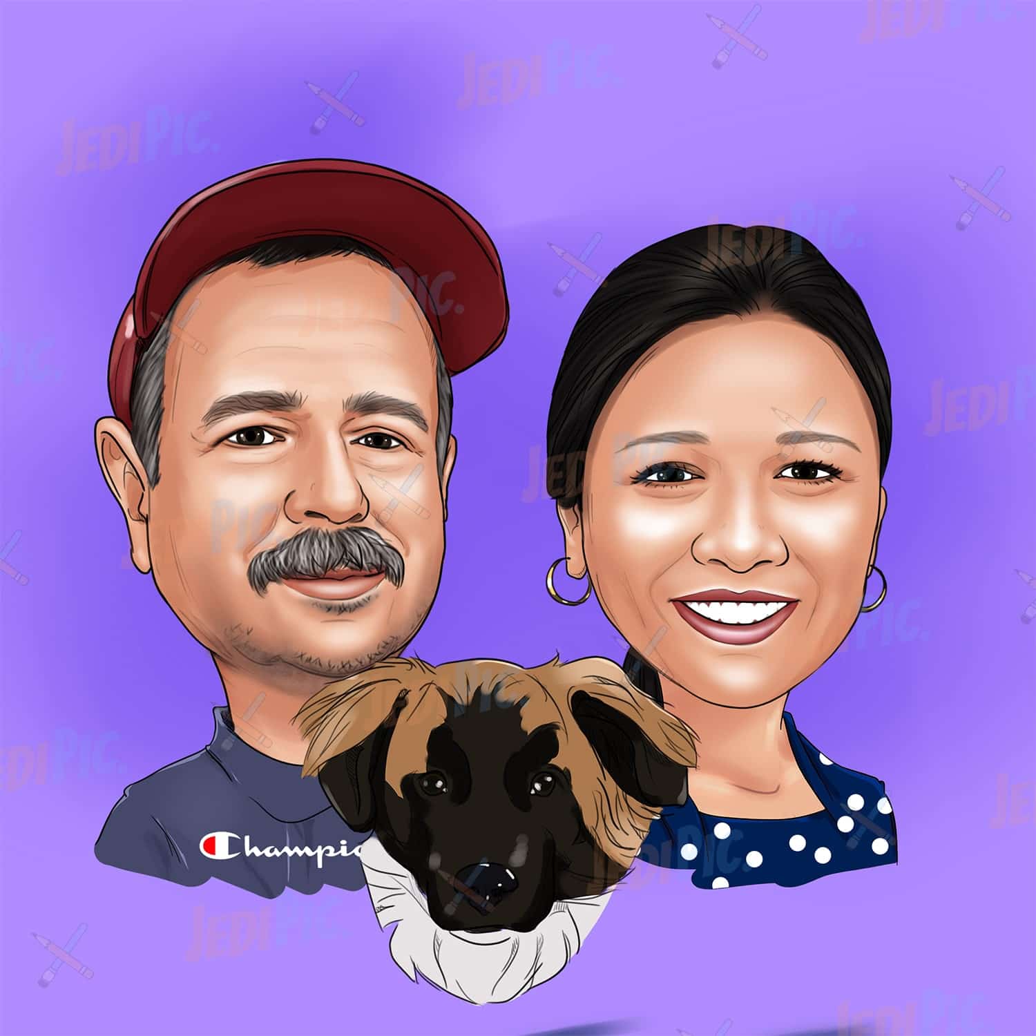 Head and Shoulders Cartoon Portrait with Pet from Photos