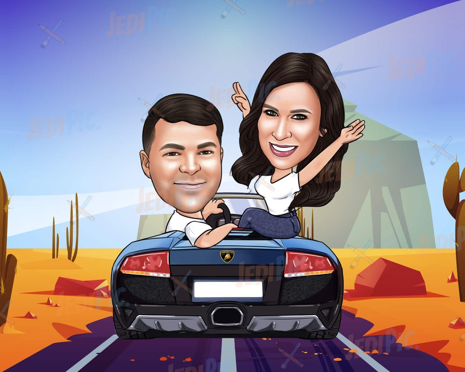 Anniversary Couple in Car with Custom Background