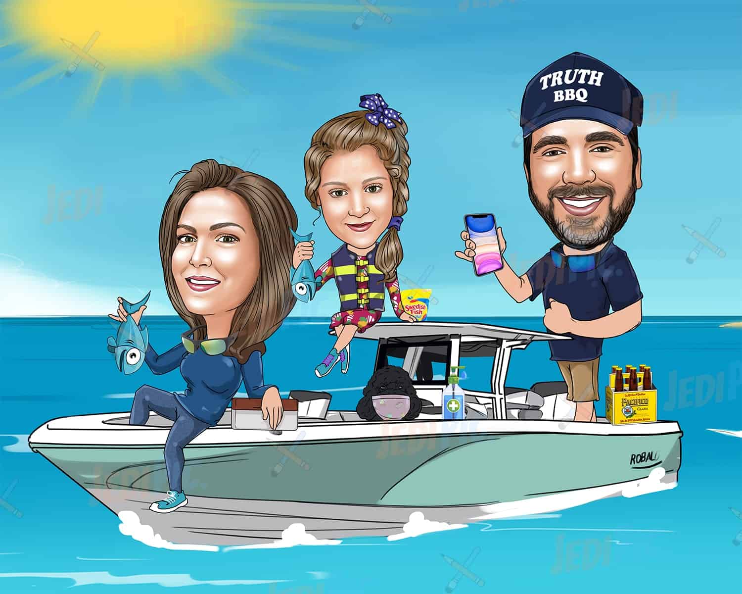 Family Caricature Vacation Themed Drawing