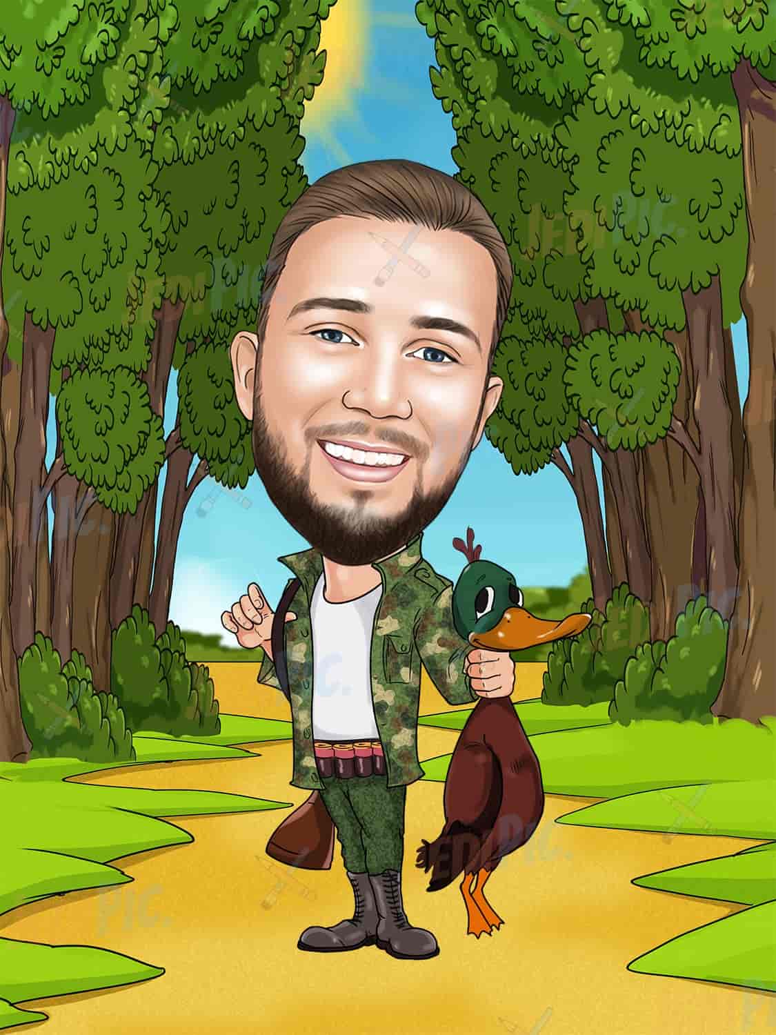 Personalized Hunter Gift - Cartoon caricature with Custom Background