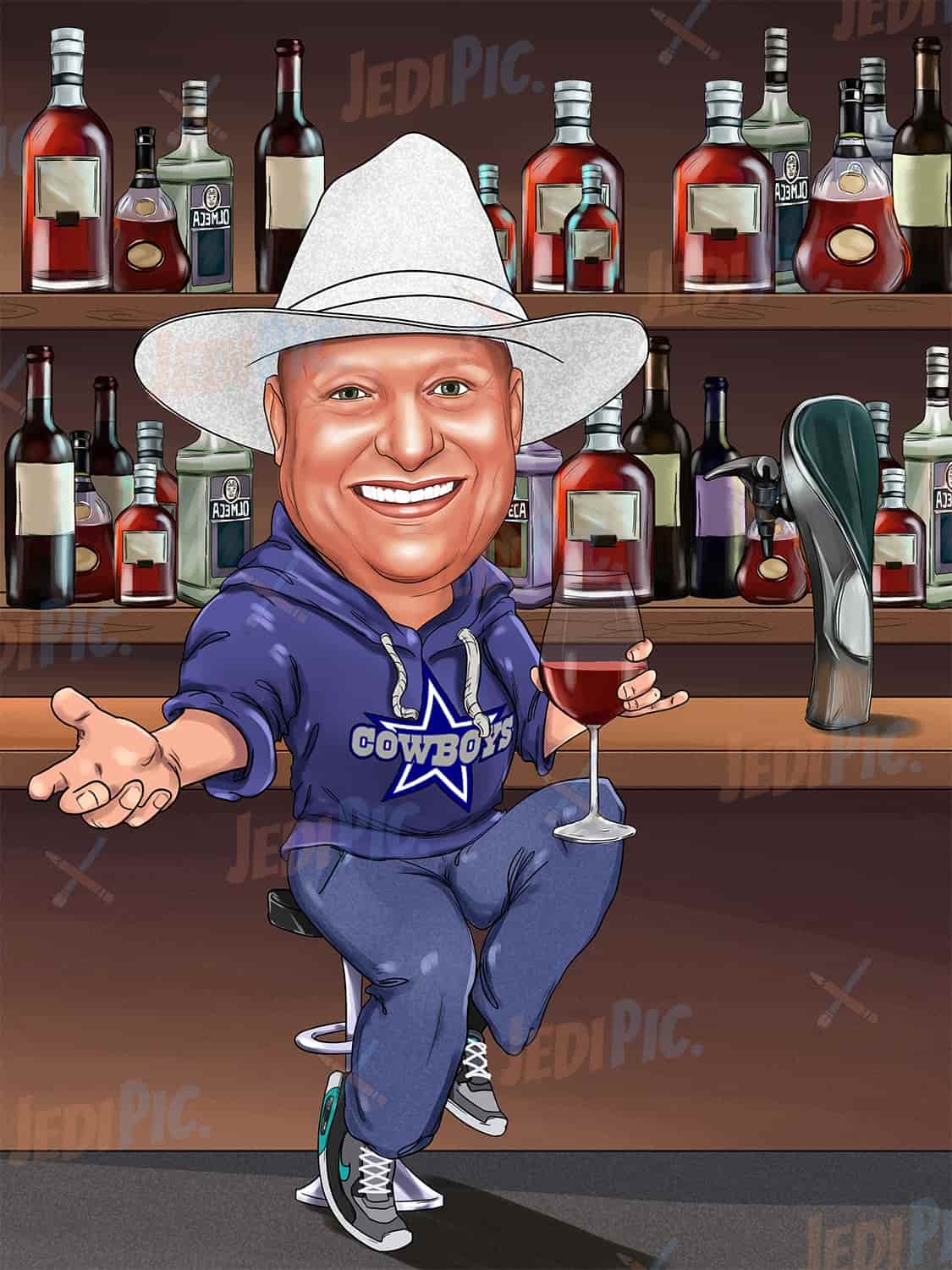 Caricature Person in Bar Setting -Custom Gift Caricature for Friend