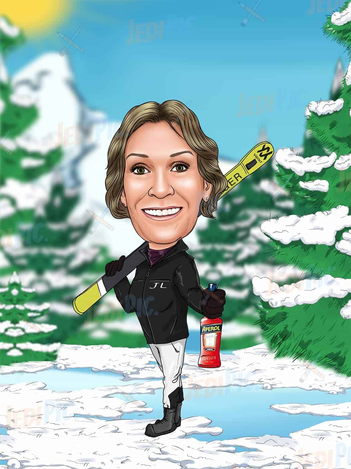 Ski Cartoon Caricature Gift for Ski Lover