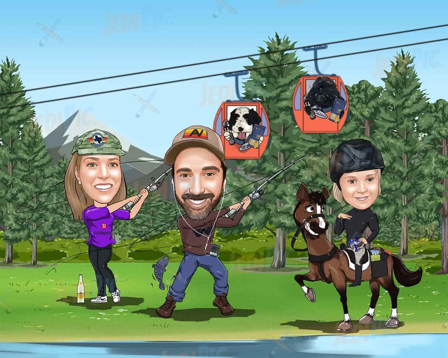 Funny Family Travel Vacation Drawing in Digital Style