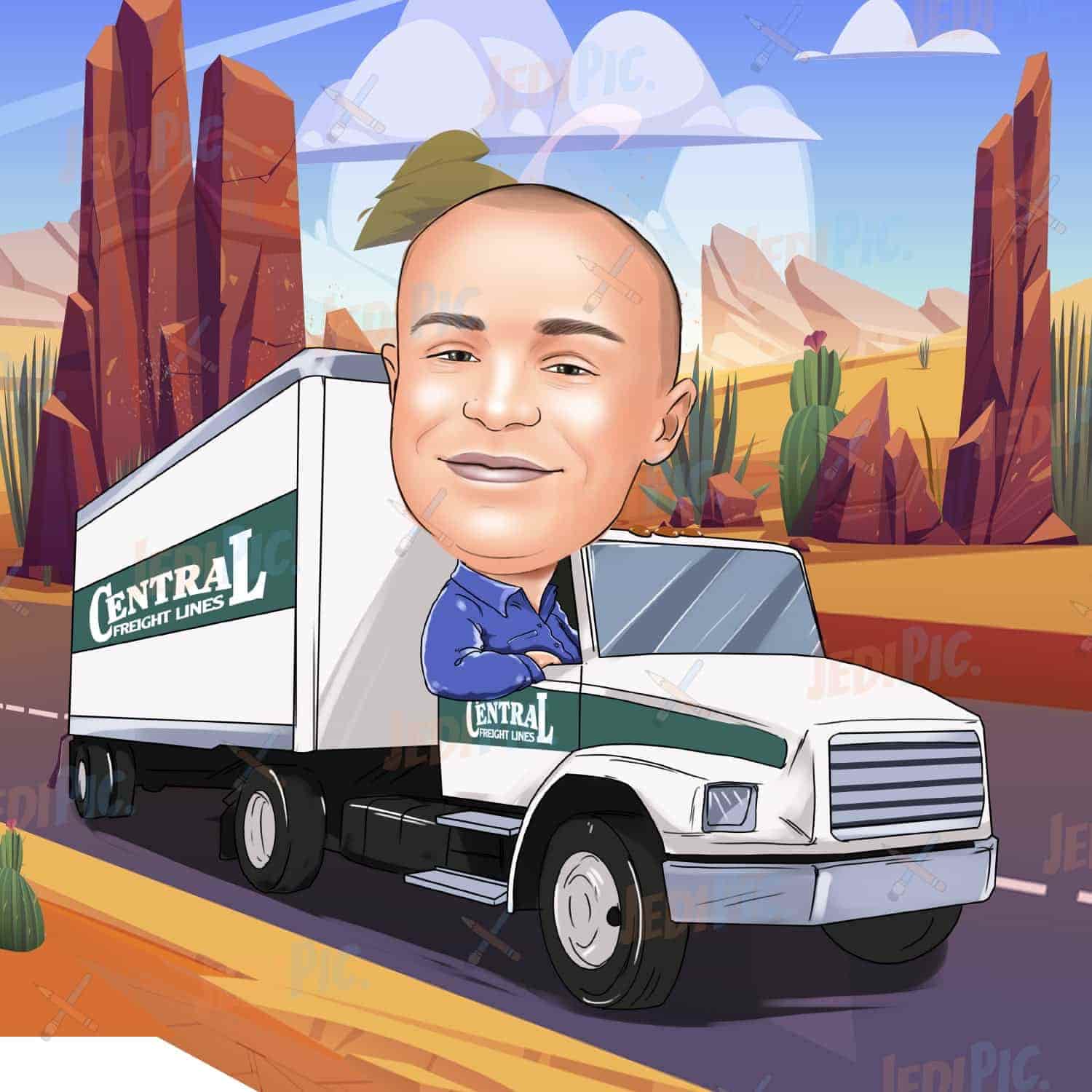 Truck Driver Caricature Drawing - Gift for Truck Driver