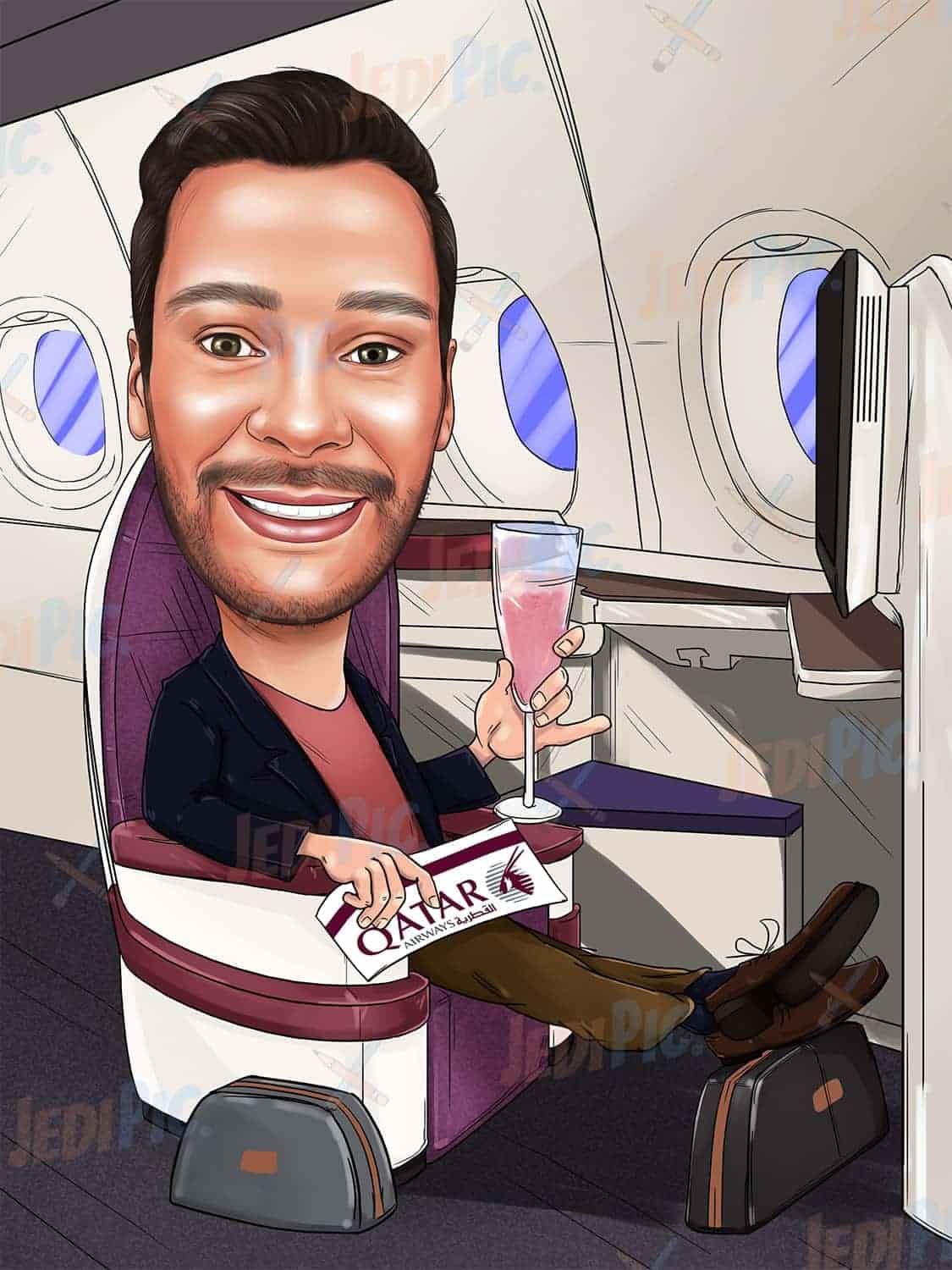 Man in Business Class Caricature Drawing from Photo