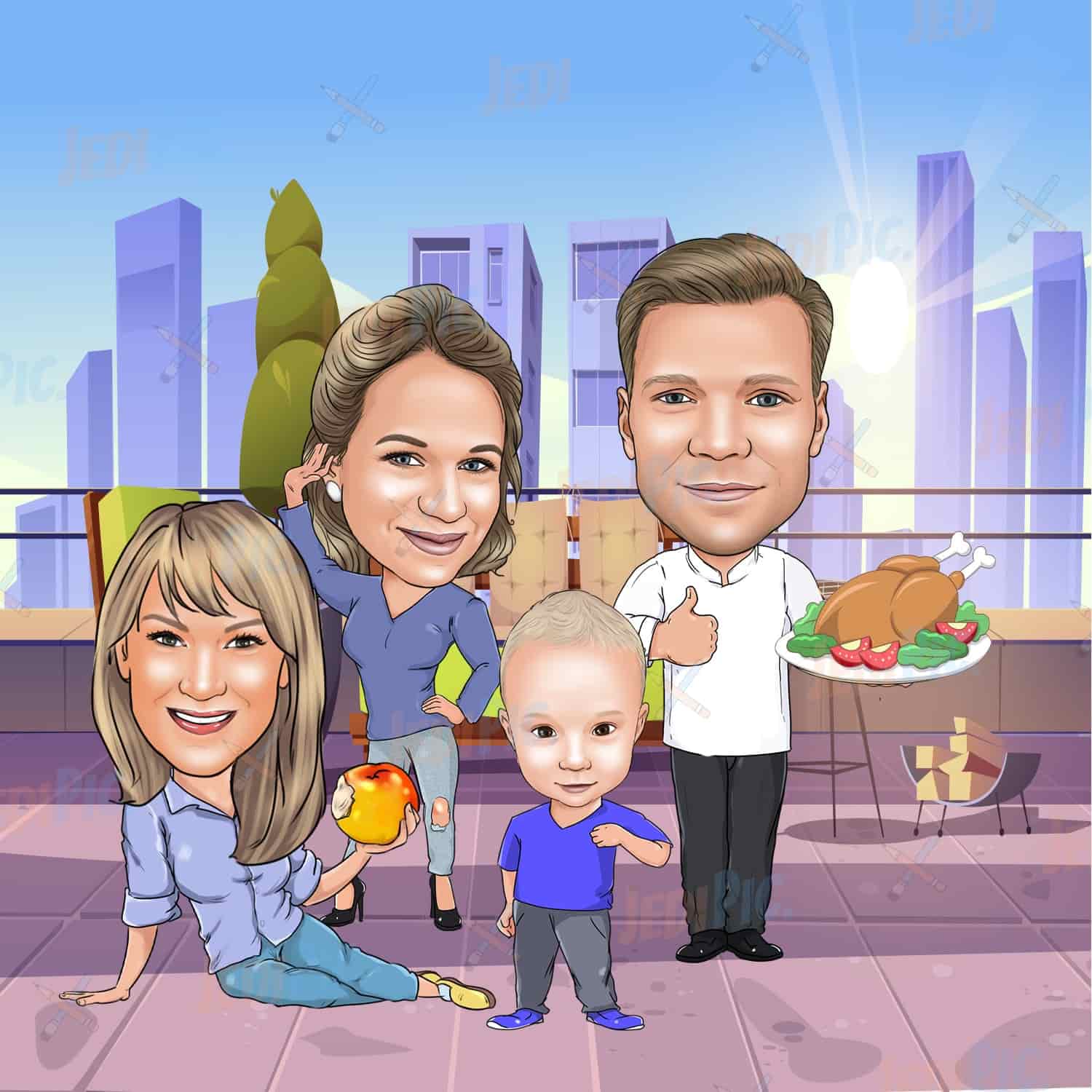 Custom Thanksgiving Family Caricature