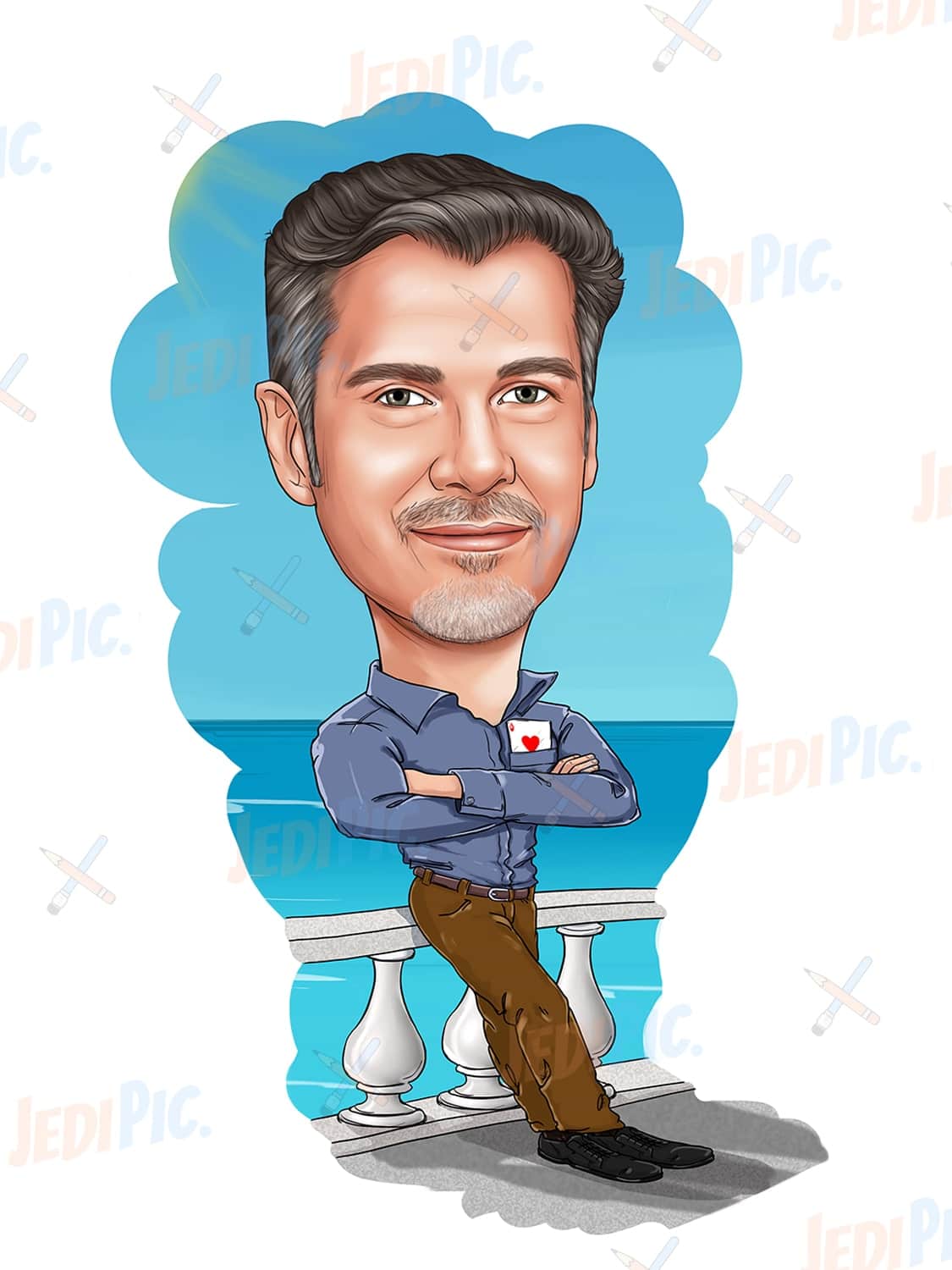 Digital Caricature of 1 person with Props and White Background