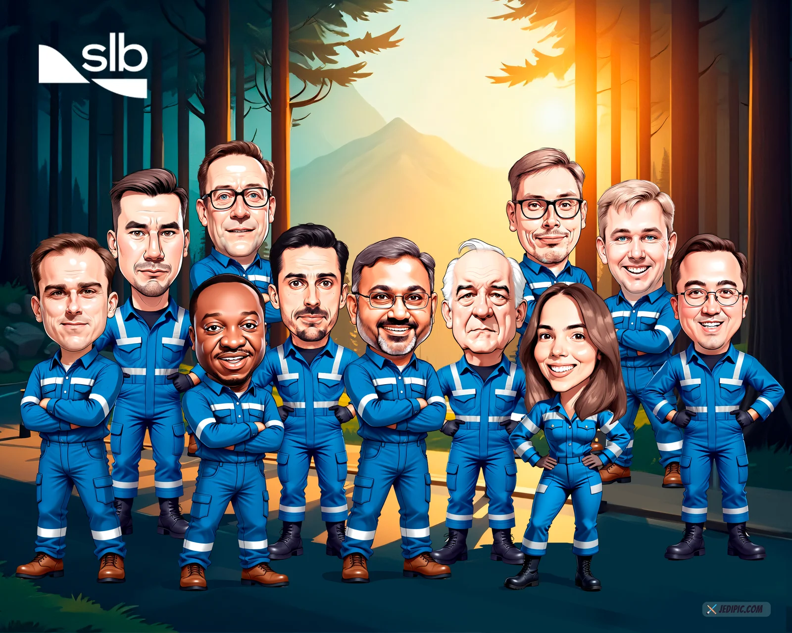 Custom Corporate Team Caricature from Photo - Office Crew Boss Appreciation Gift