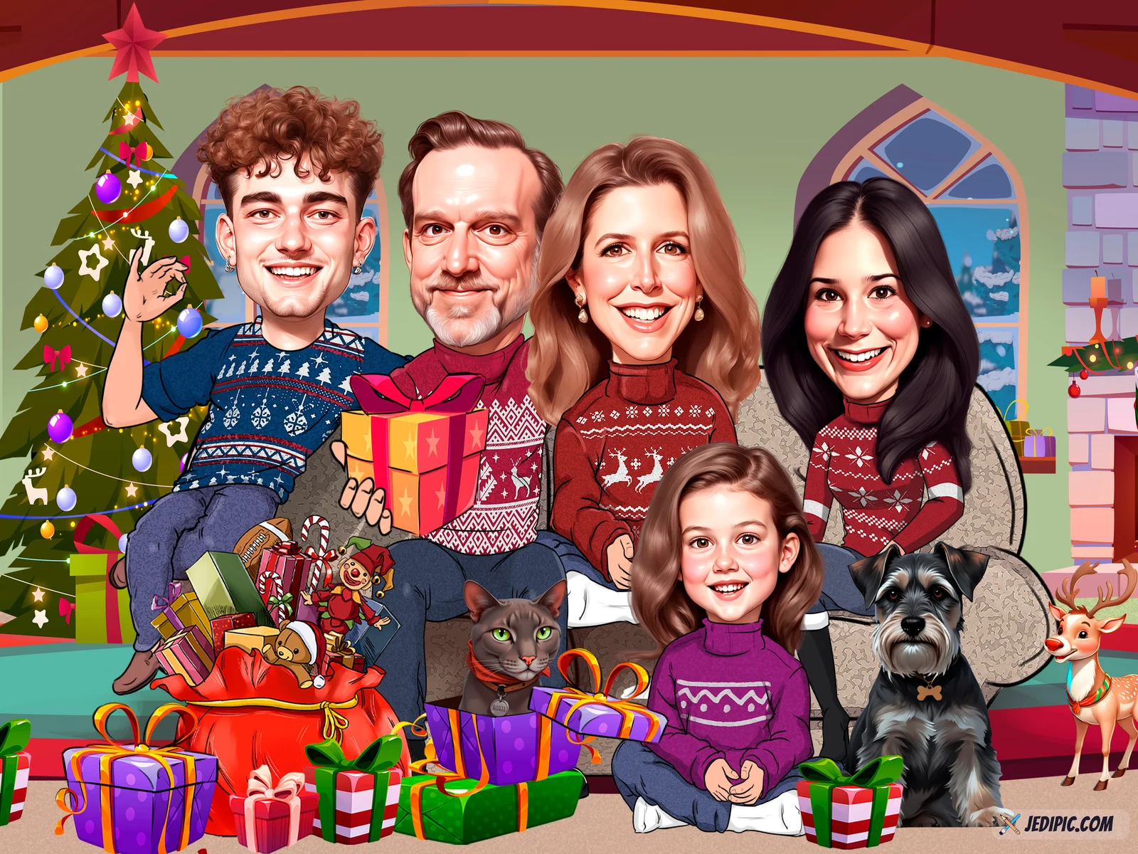 Custom Family Caricature from Photo - Growing Family New Baby Gift