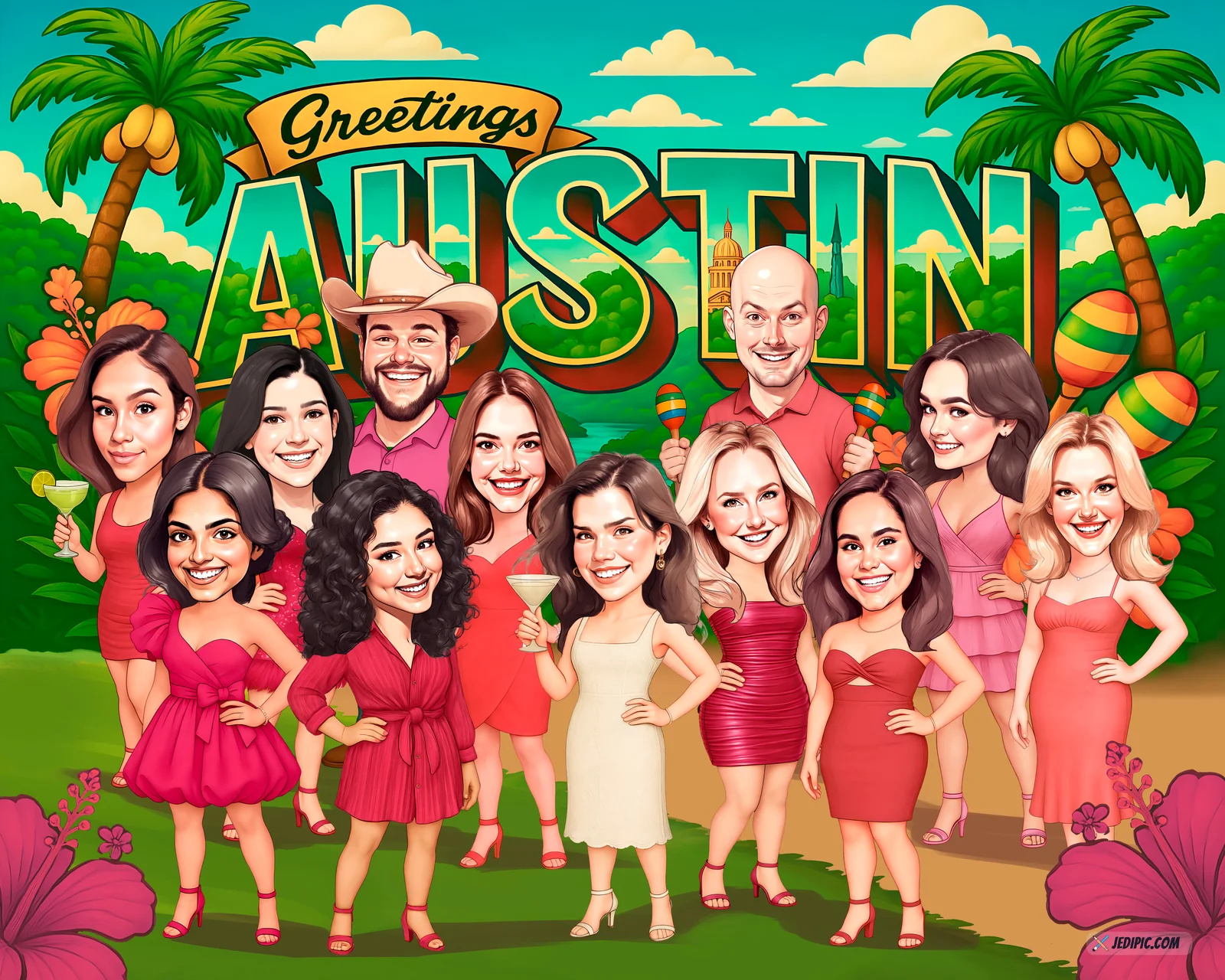 Custom Bachelorette Caricature from Photo - Girls Night Bride Hen Party Gift