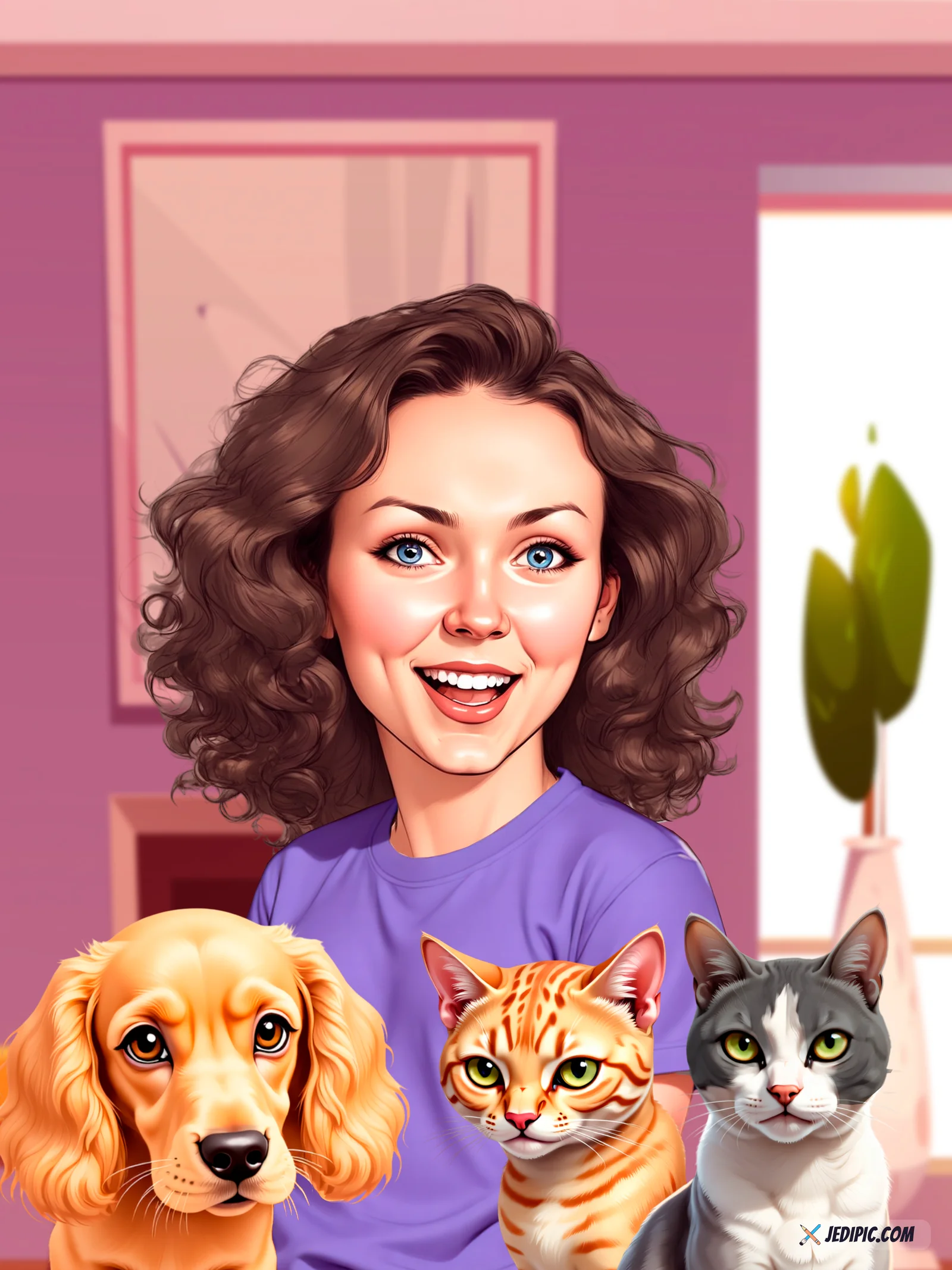 Custom Pet with Owner Caricature from Photo - Pet Parent Pet Gift