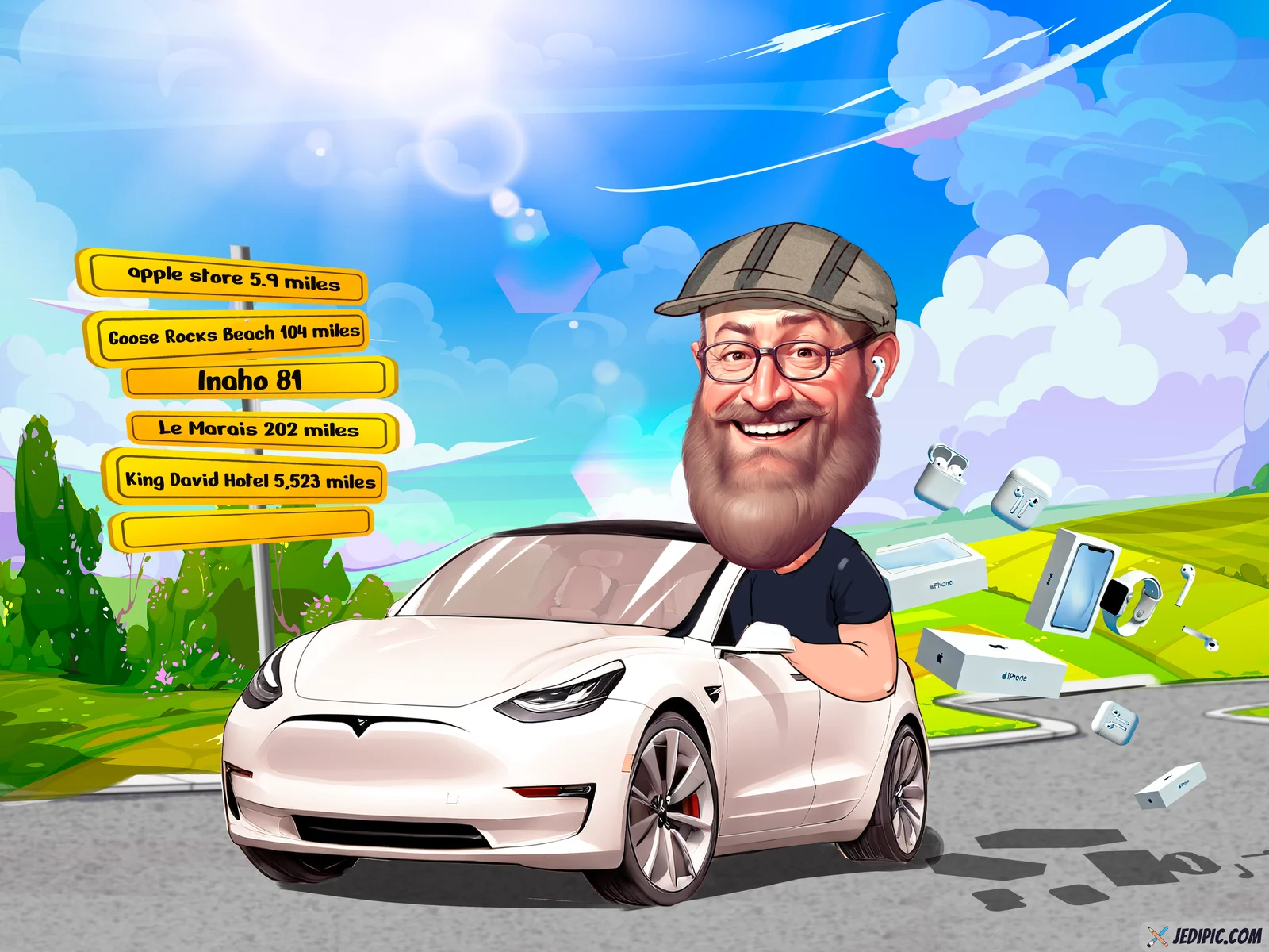 Custom Car Caricature from Photo - Car Enthusiast Car Gift