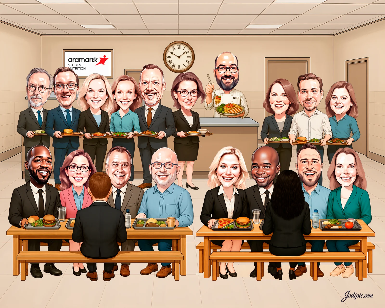 Custom Corporate Team Caricature from Photo - Sales Team Q4 Win Gift