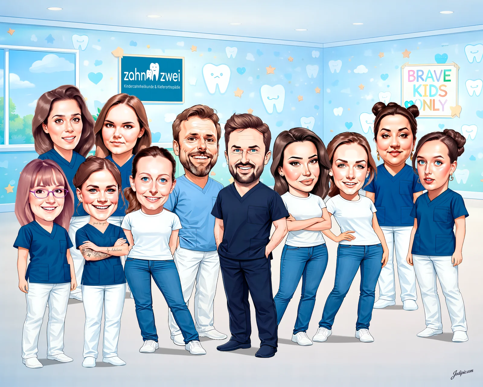 Custom Corporate Team Caricature from Photo - Engineering Crew Launch Day Gift