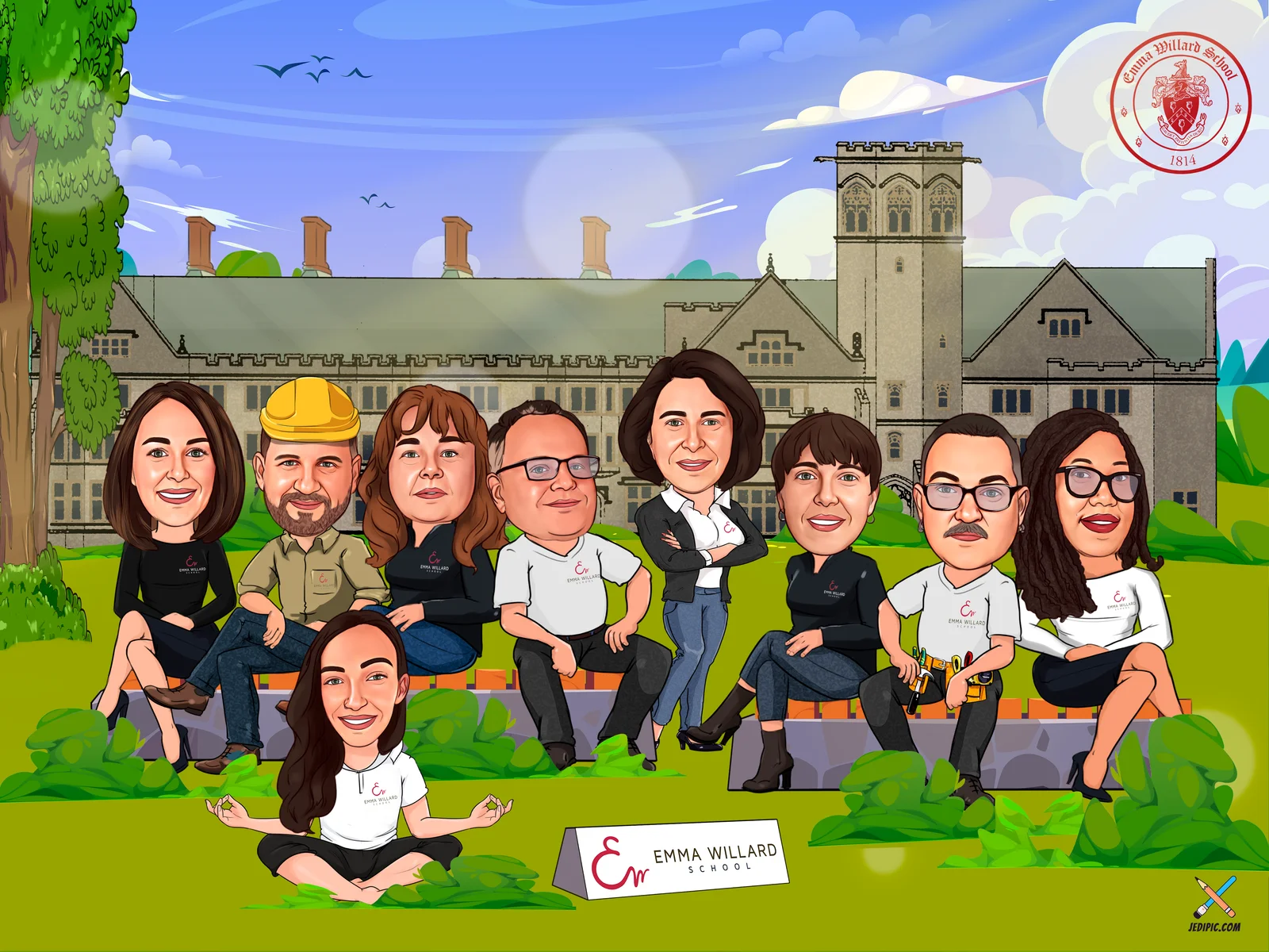 Custom Corporate Team Caricature from Photo - Restaurant Staff Grand Opening Gift