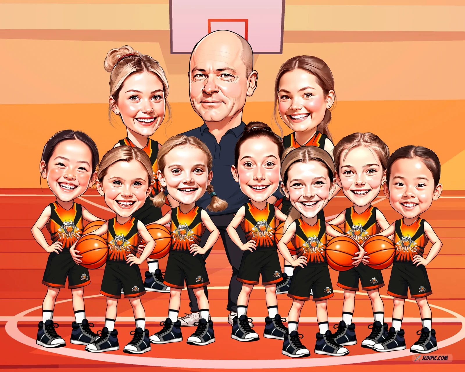 Custom Basketball Caricature from Photo - Pickup Player Court Portrait Gift