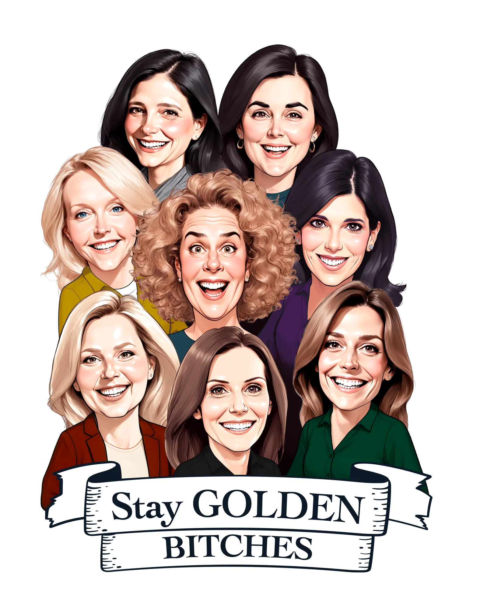 Custom Friends Group Caricature from Photo - College Crew Reunion Portrait Gift