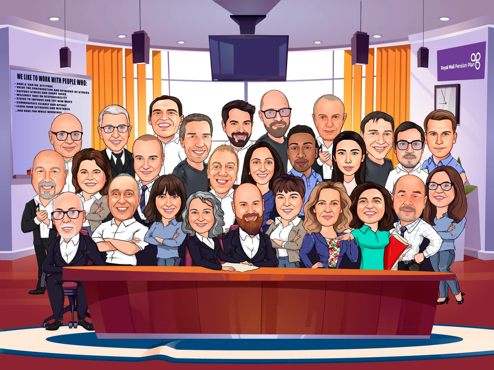 Custom Corporate Team Caricature from Photo - Real Estate Broker Team Gift