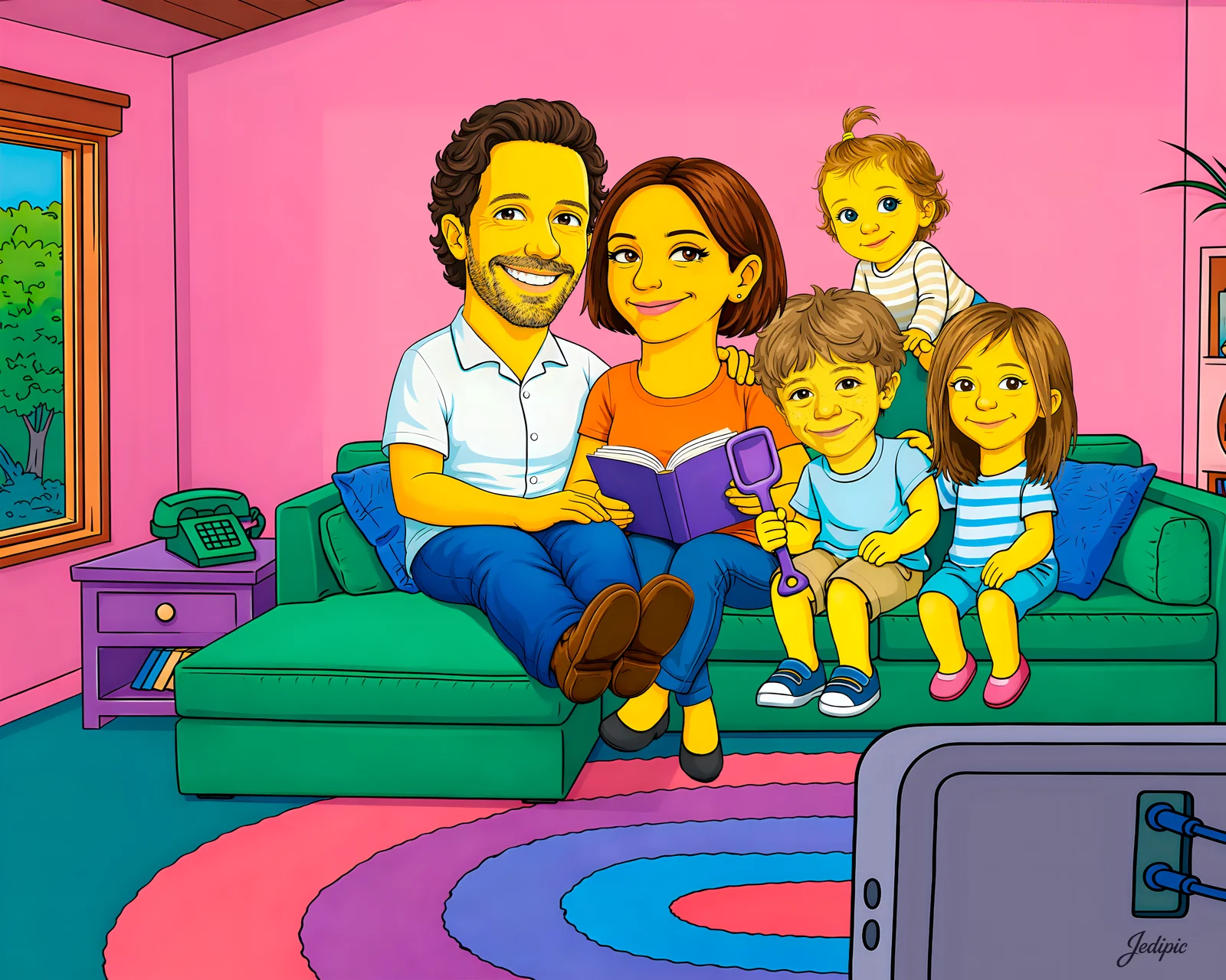 Custom Family Caricature from Photo - Family of Four Family Portrait Gift