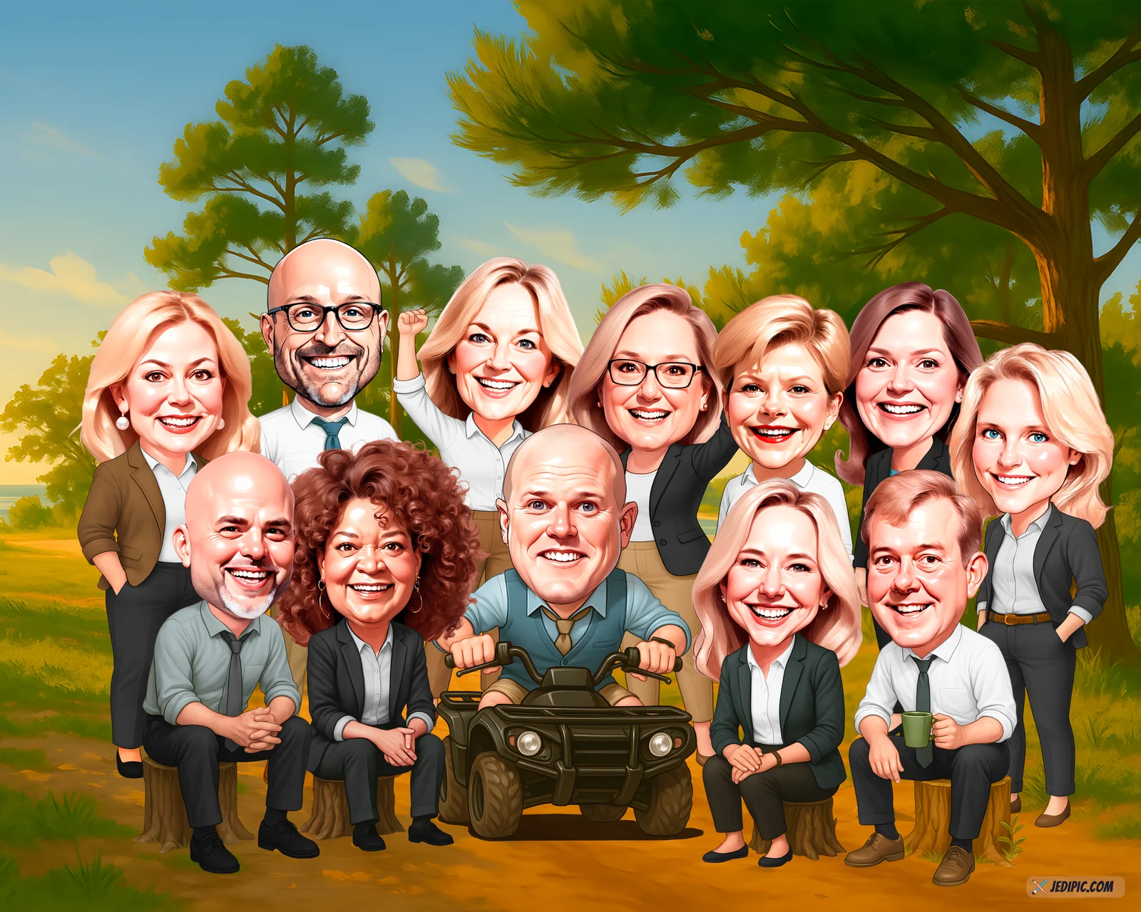 Custom Corporate Team Caricature from Photo - Construction Crew Project Complete Gift