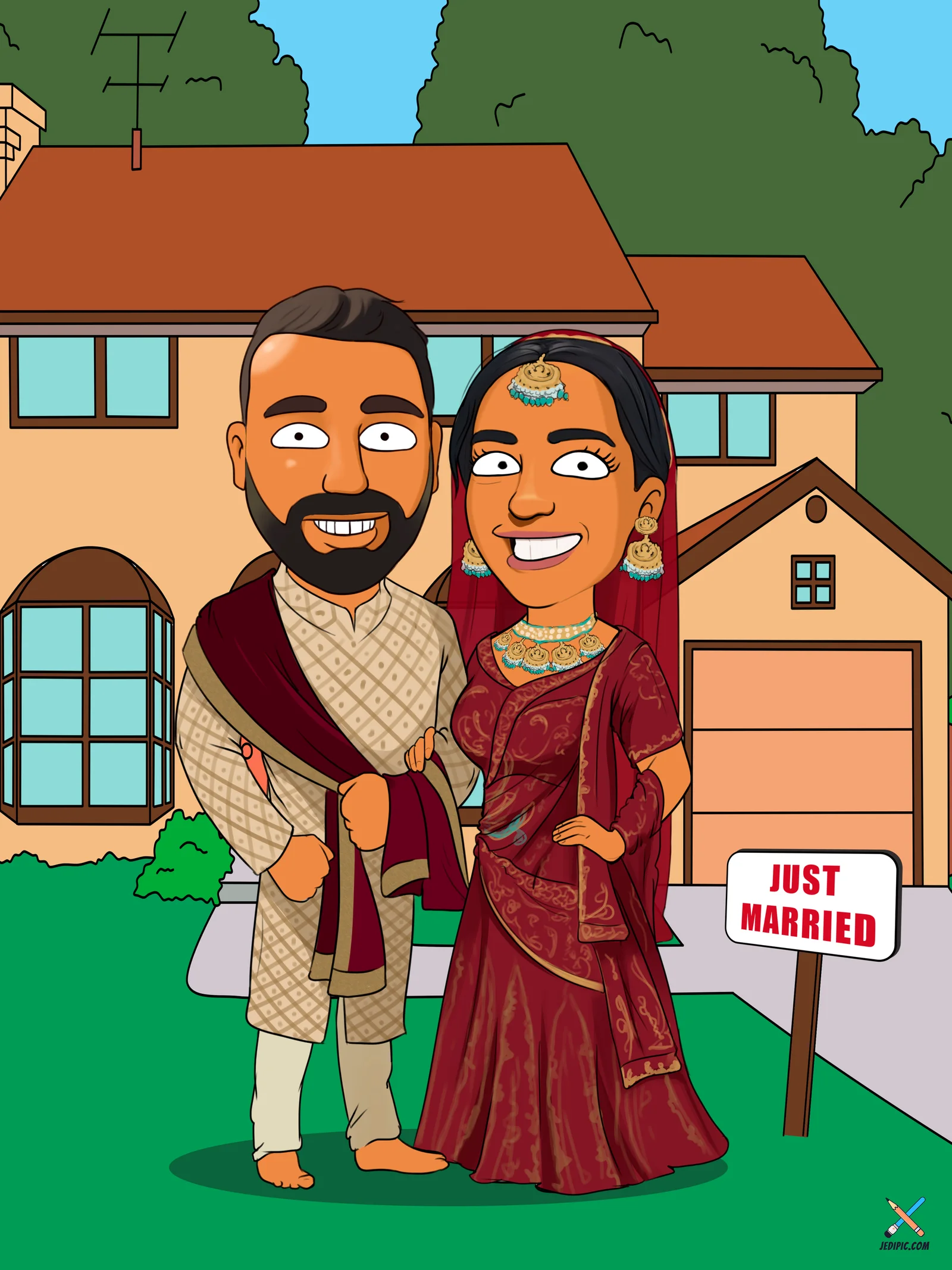 Custom Wedding Caricature from Photo - Bride and Groom Wedding Gift