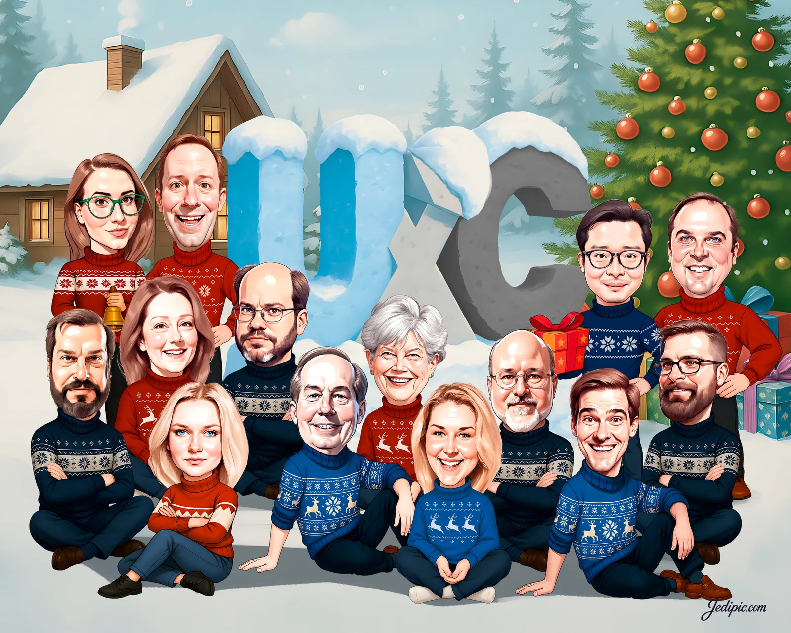 Custom Corporate Team Caricature from Photo - Bank Branch Manager Farewell Gift